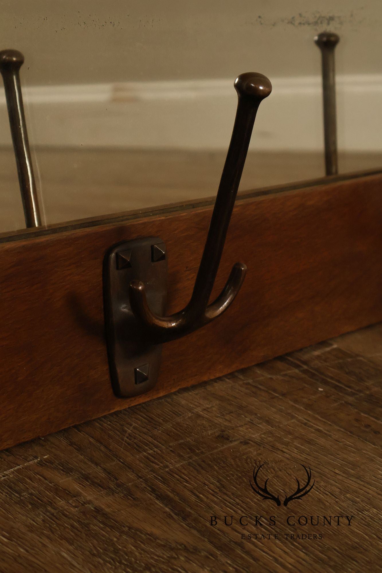 Gustav Stickley Antique Mission Oak Wall Mirror With Coat Hooks #66