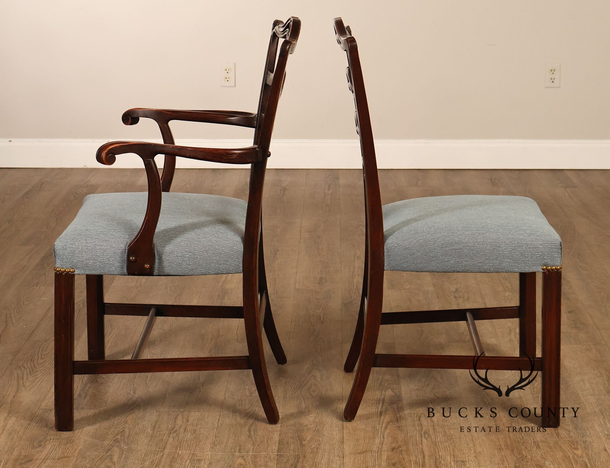 1940's Chippendale Style Set Of Six Mahogany Ladder Back Dining Chairs