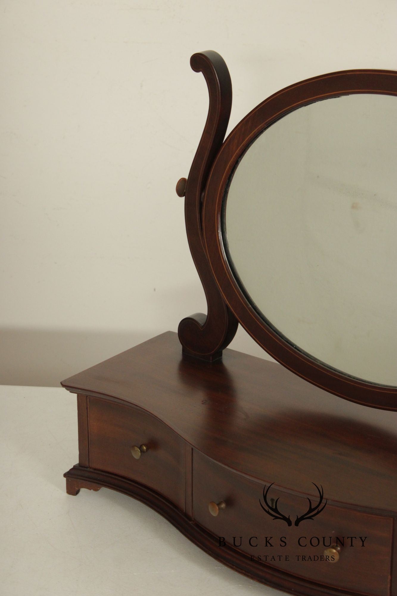 Potthast Bros. Federal Style Mahogany Shaving Mirror With Serpentine Base And Oval Swivel Glass