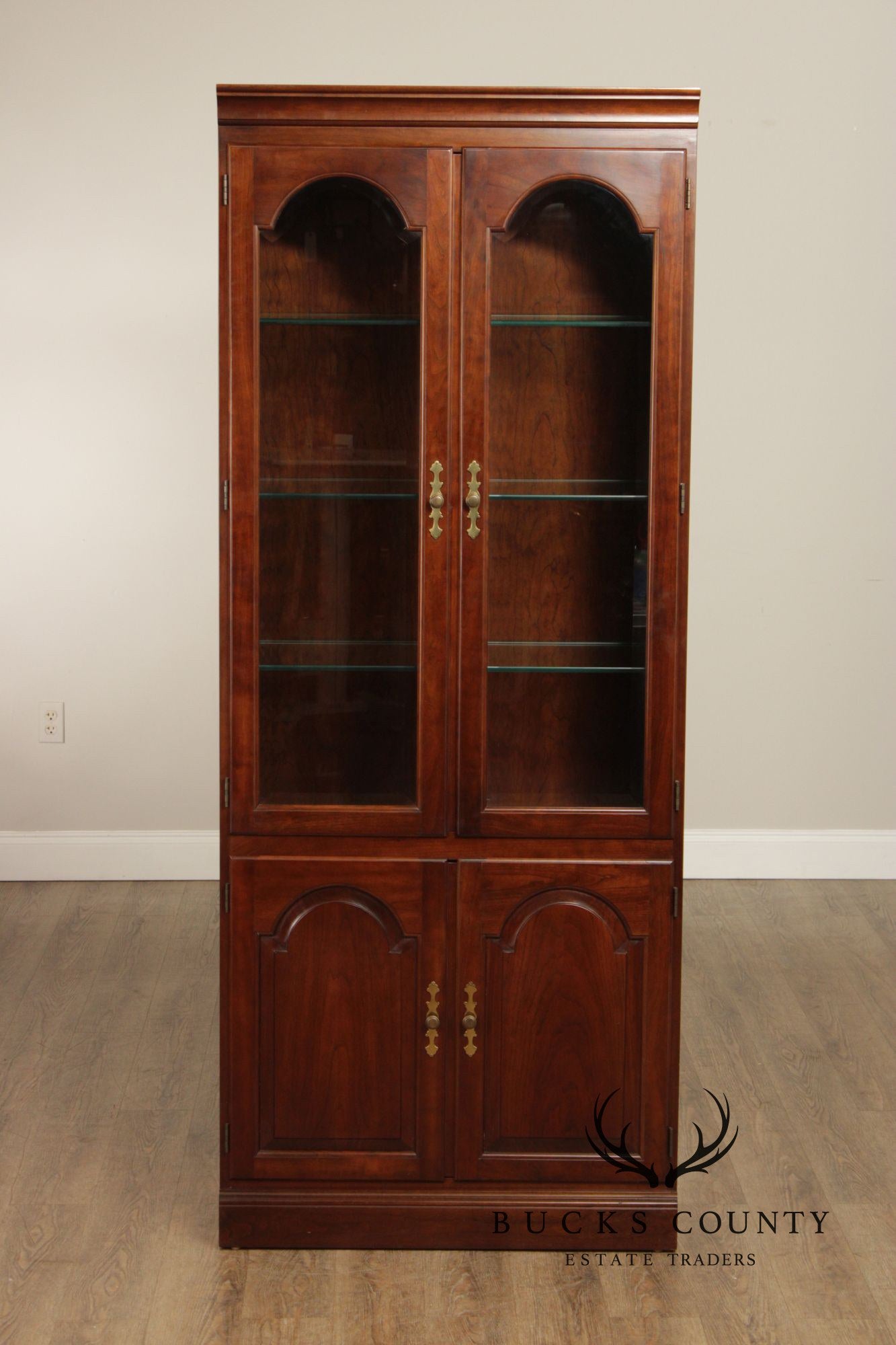 Stickley Traditional Pair of Cherry Bookcase Display Cabinets