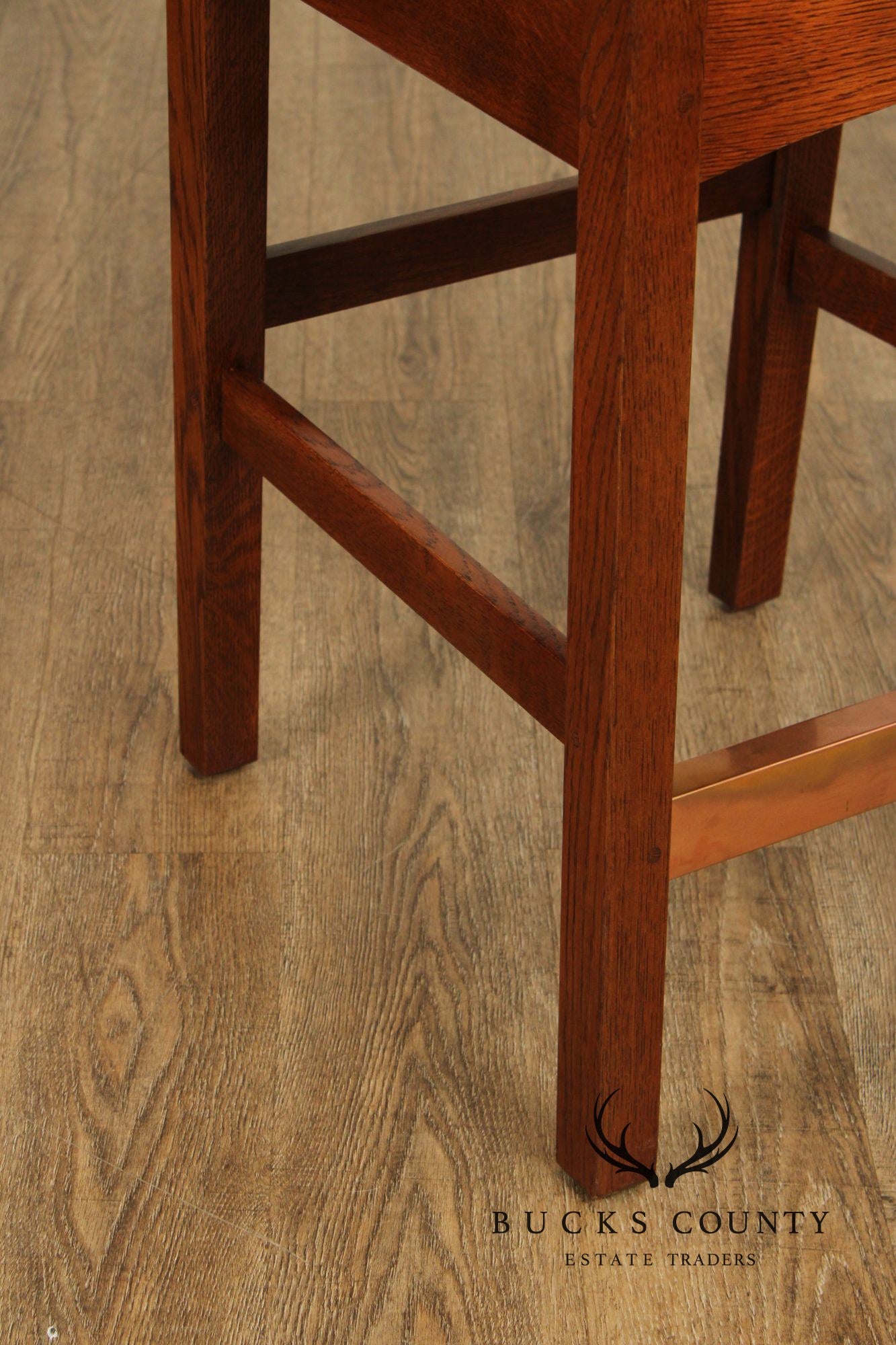 Stickley Mission Collection Pair of Oak And Leather Counter Stools