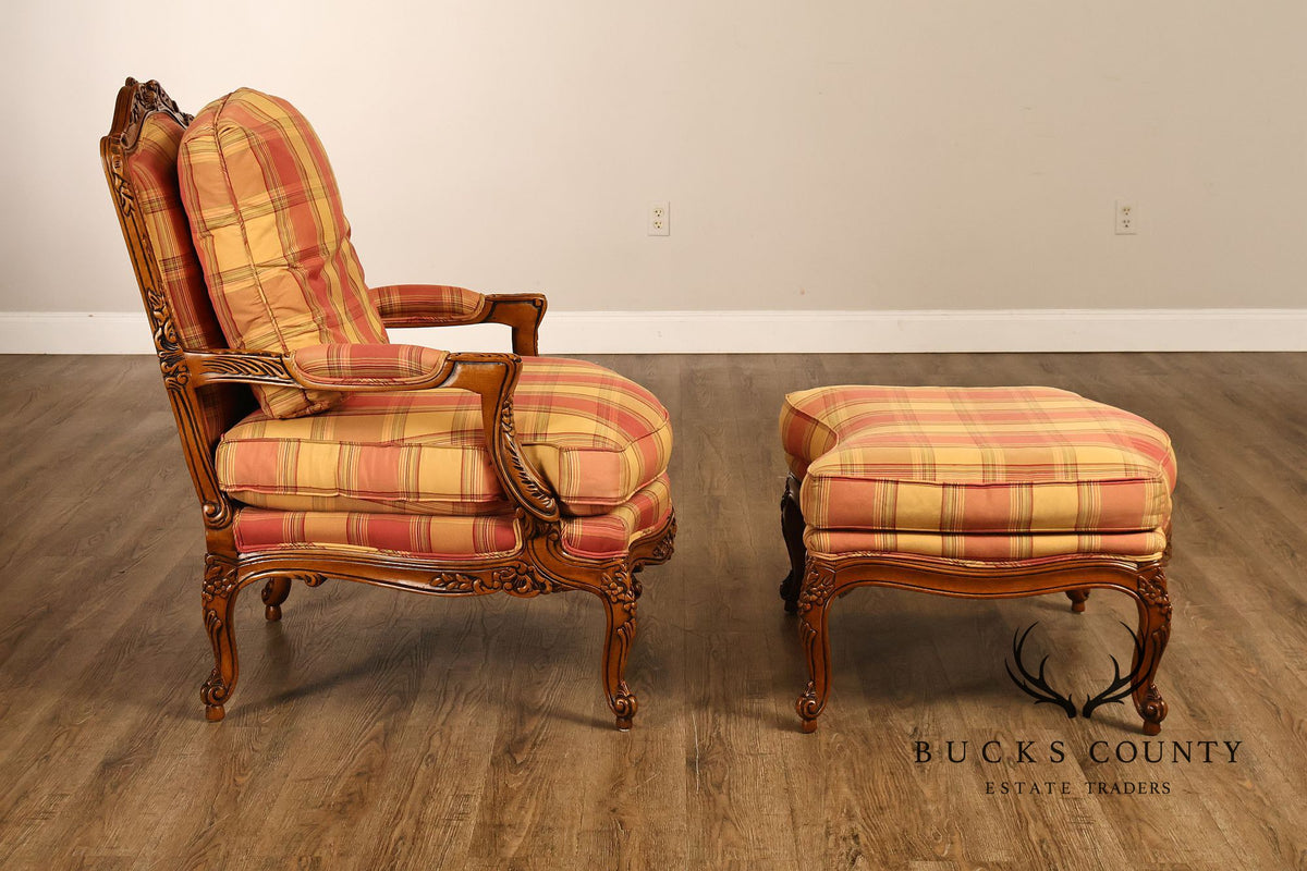 Sherrill Furniture French Louis XV Style Pair of Lounge Chairs with Ottomans