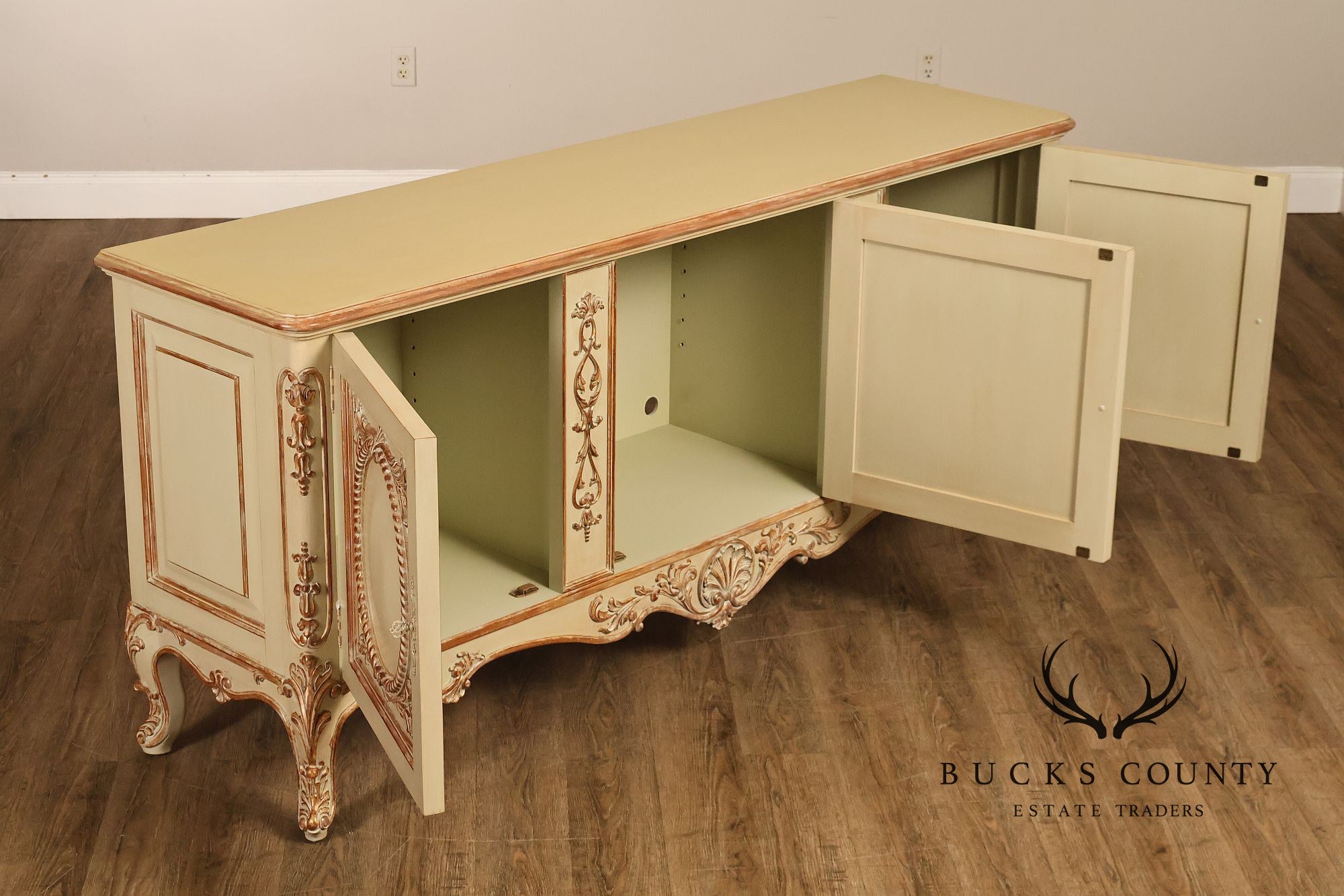 French Rococo Style Painted Sideboard Buffet Cabinet