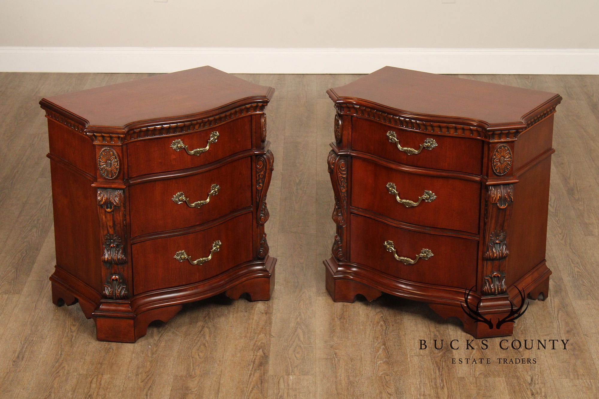 Pulaski Rococo Style Pair of Carved Nightstands