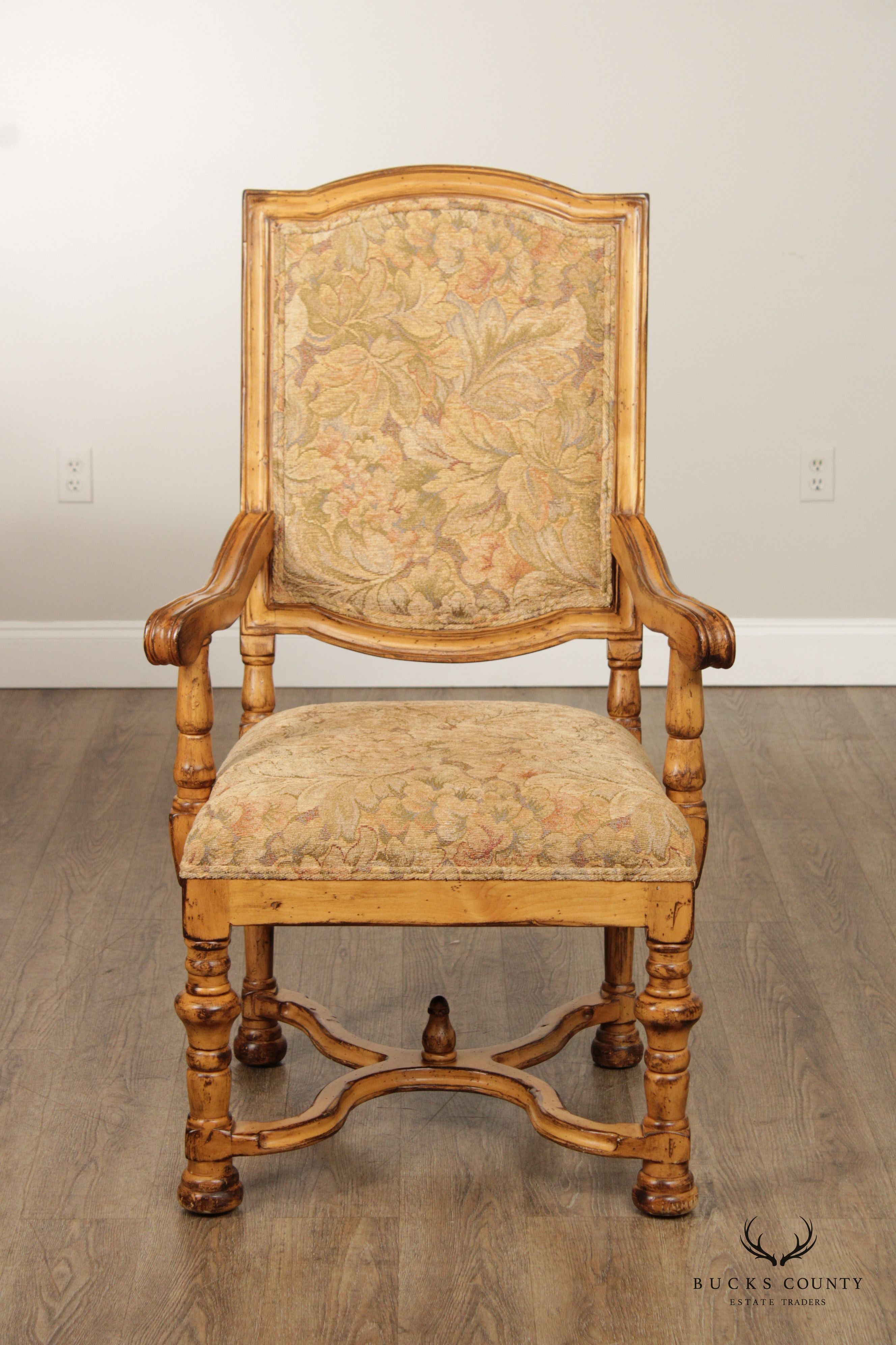 French Louis XIV Style Pair of Carved Frame Fauteuil Armchairs