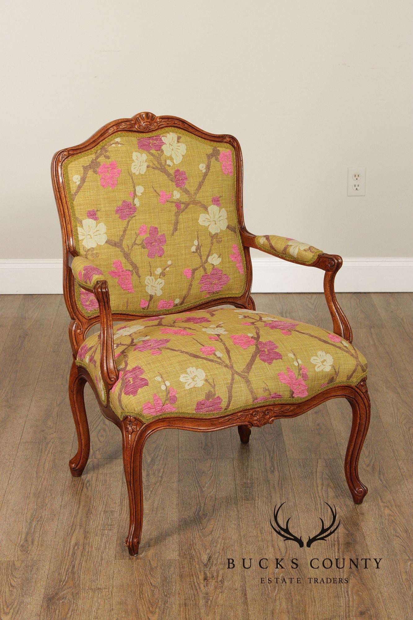 French Louis XV Style Walnut Fauteuil Armchair