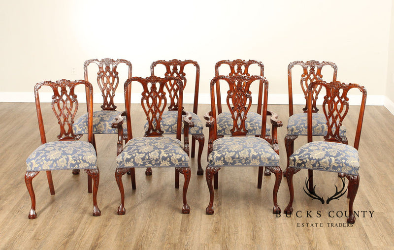 Chippendale Style Set of Eight Carved Mahogany Dining Chairs