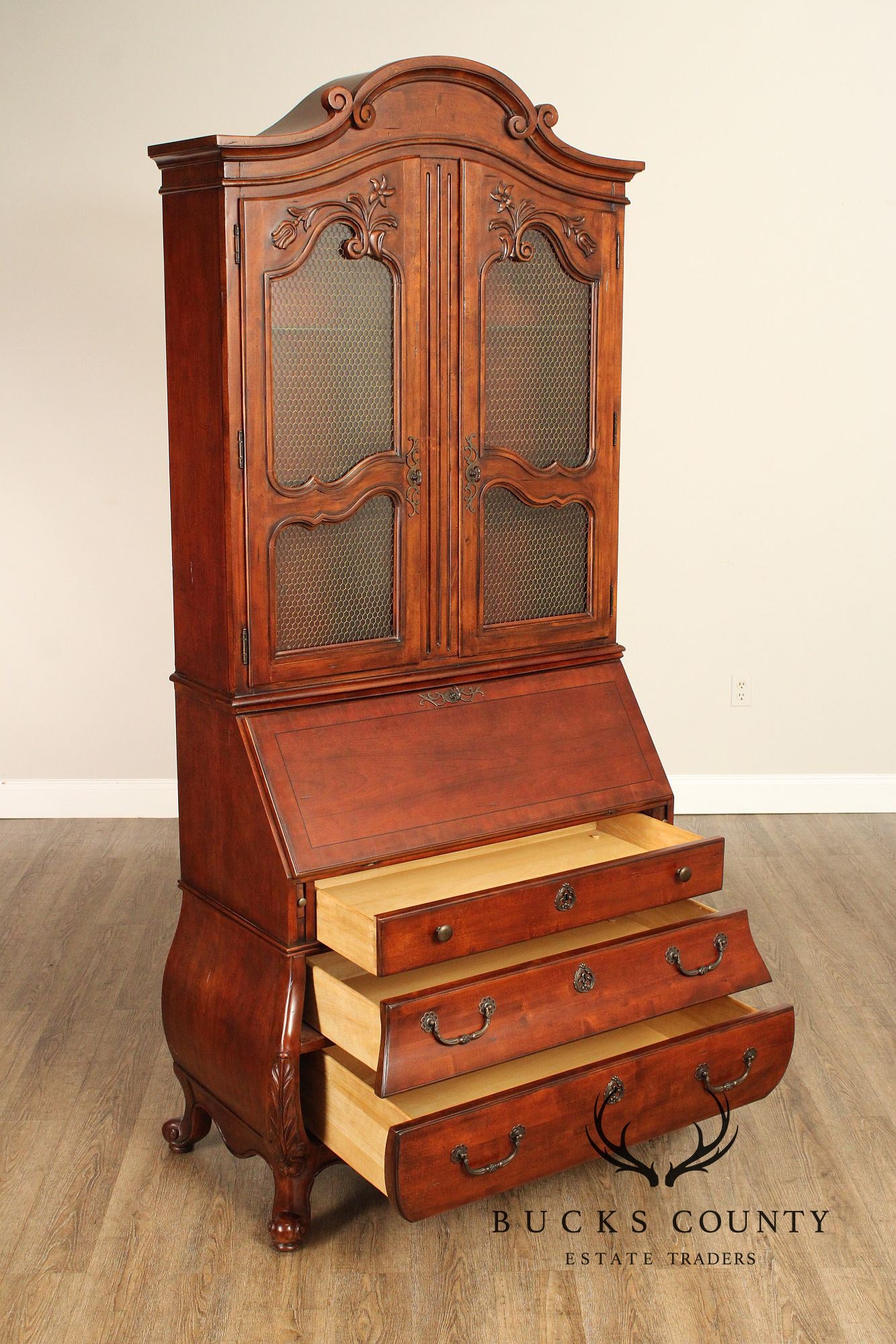 Hekman French Louis XV Style Cherry Secretary Bookcase