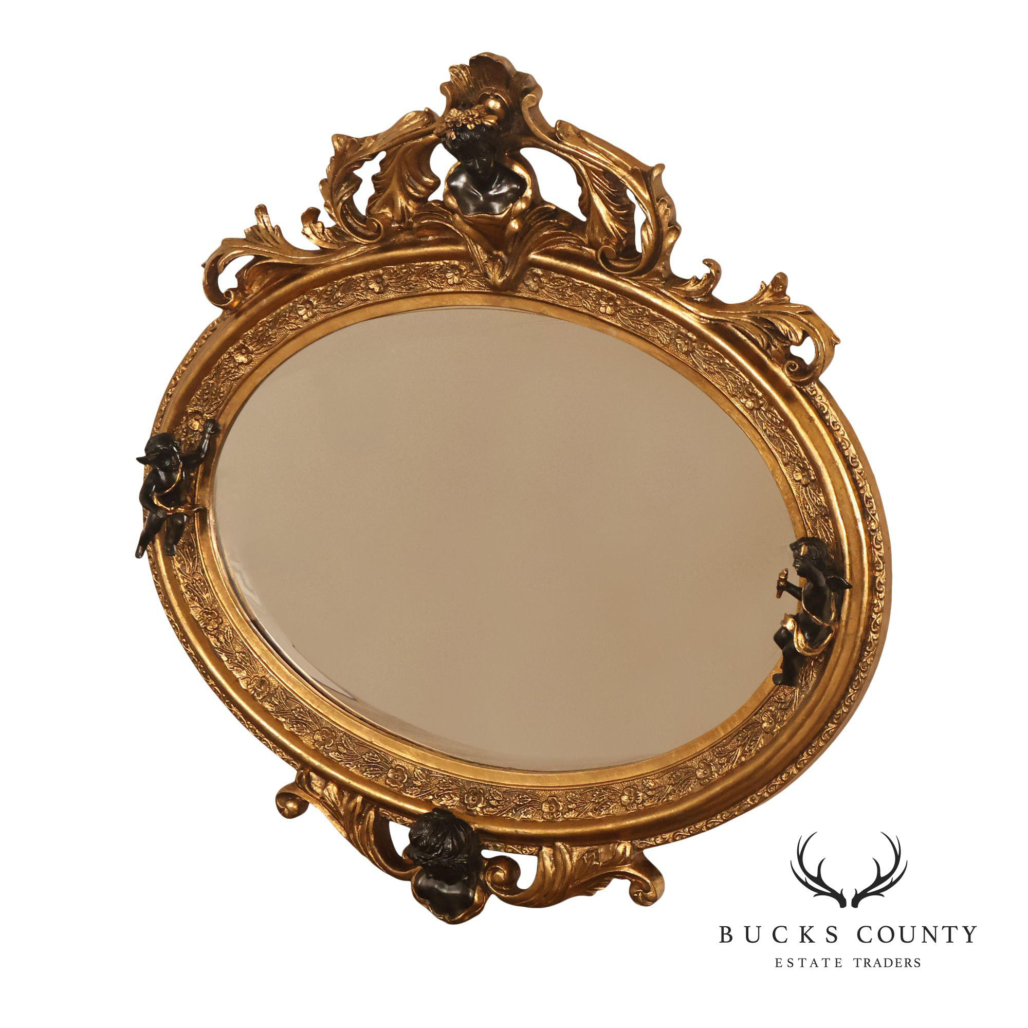 Italian Renaissance Style Cherub Mounted Oval Mirror