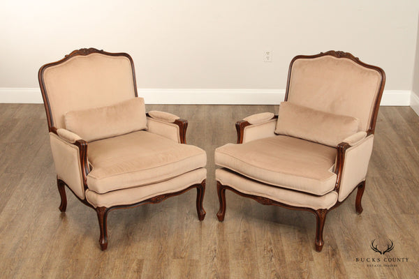 Ethan Allen French Louis XV Style Pair Of Bergere Lounge Chairs