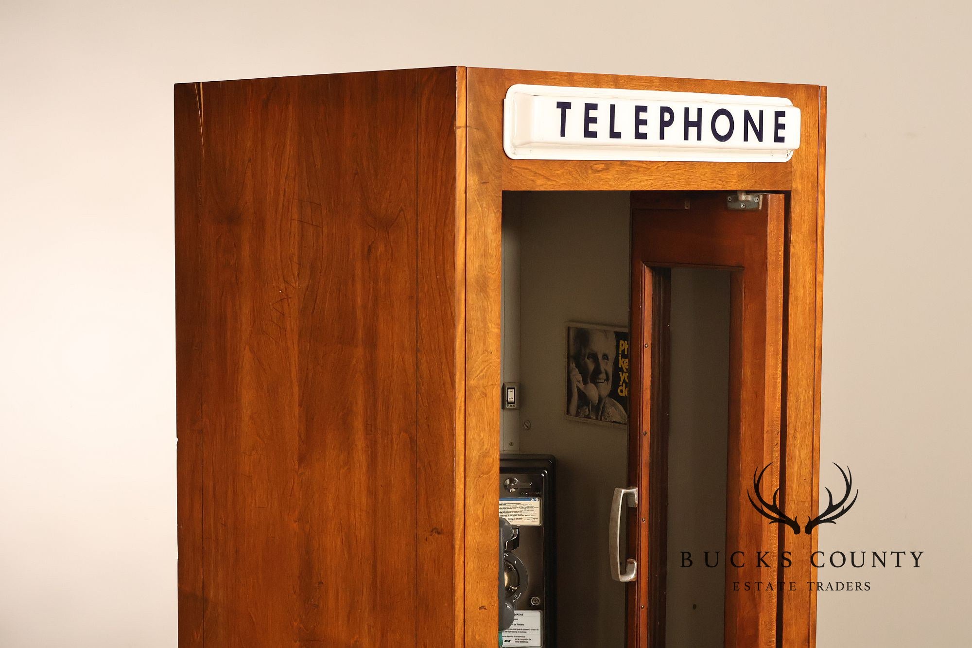Pacific Bell Wooden Telephone Booth With Coin Operated Payphone