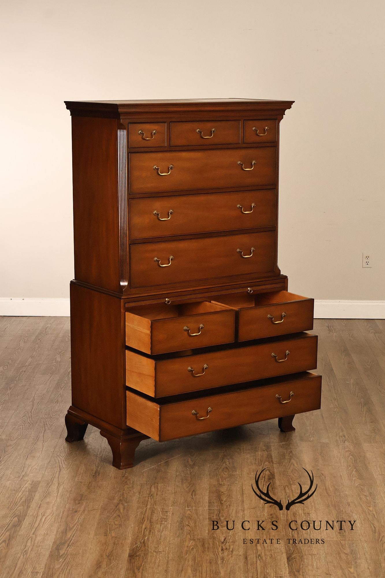 Kittinger Mahogany 10 Drawer Chippendale Style Chest-on-Chest Tall Dresser