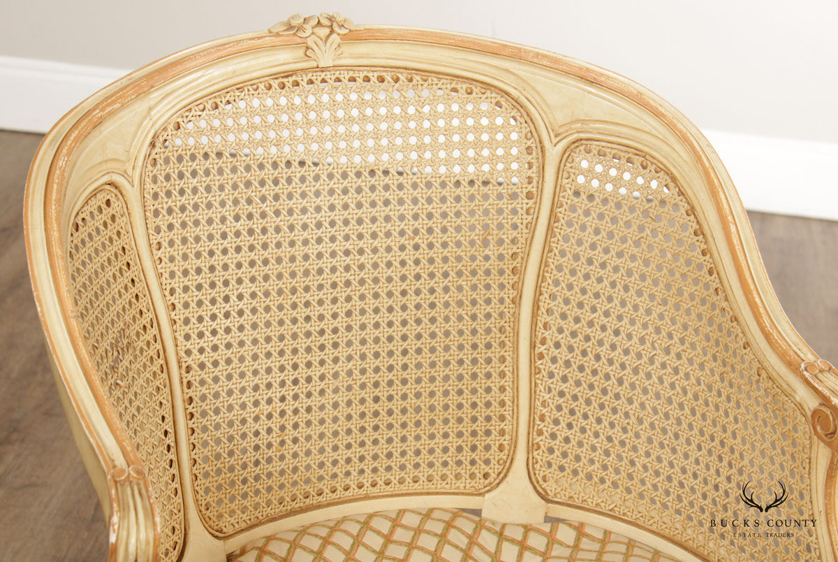 Kindel French Louis XV Style Cane Barrel Back Accent Chair