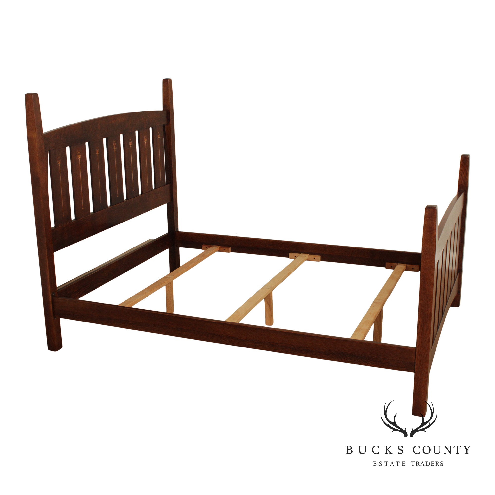 Stickley Mission Collection Oak Harvey Eiils Inlaid Queen Bed