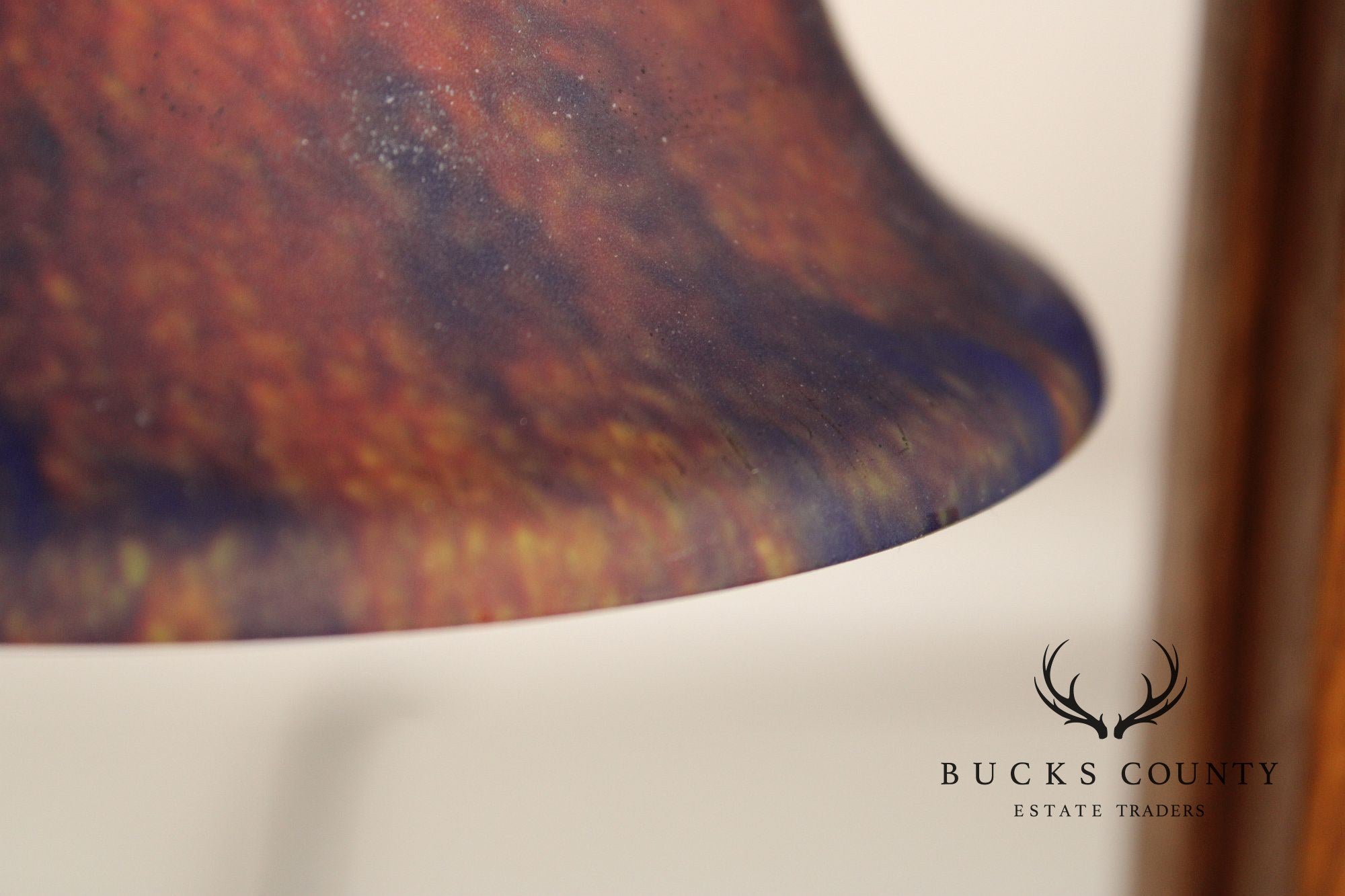 Stickley Mission Collection Oak Table Lamp With Art Glass Shade