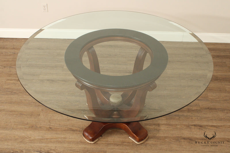 Modern Art Deco Style Round Glass Top Pedestal Dining Table