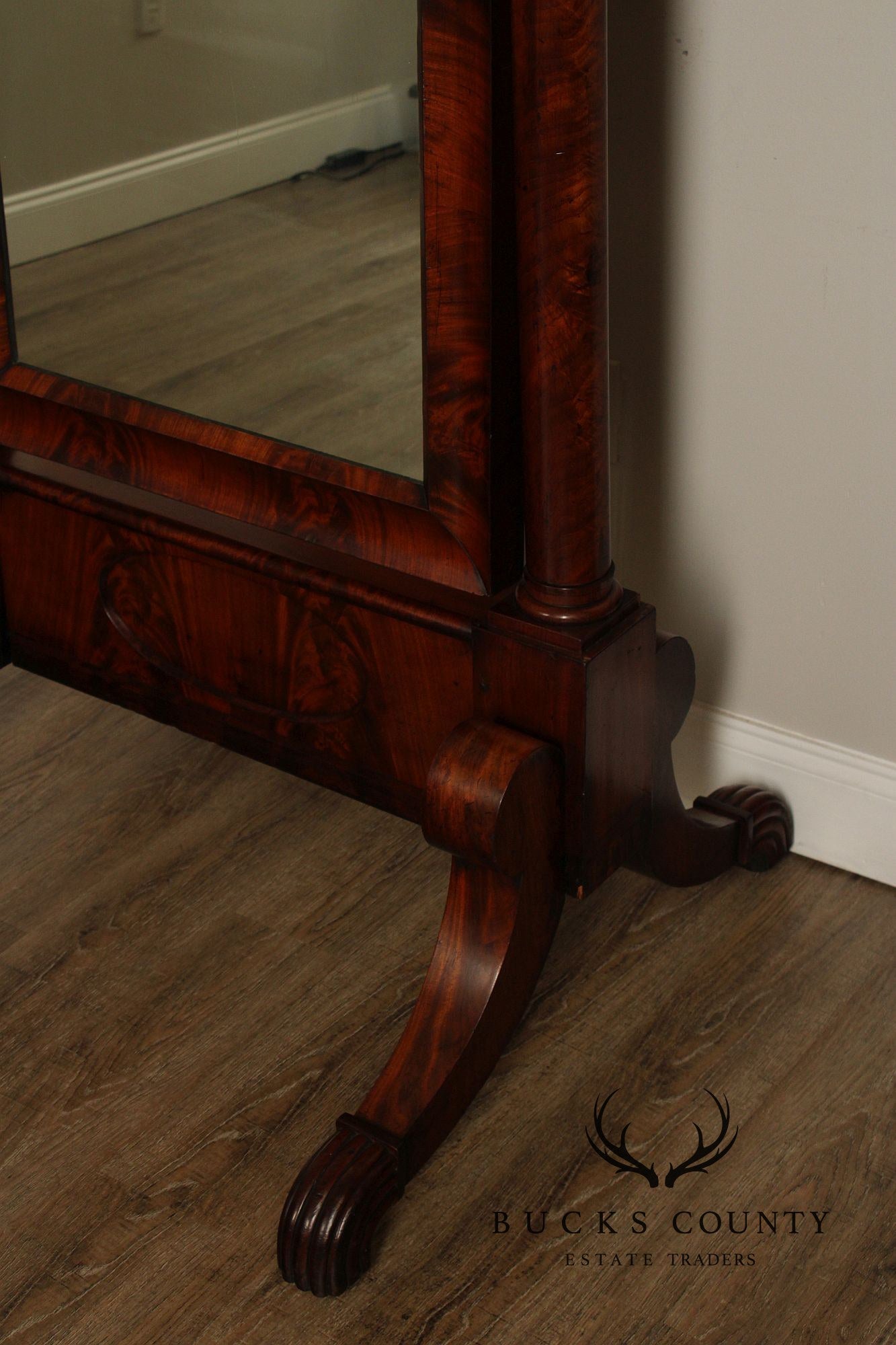 Antique French Empire Mahogany Cheval Mirror