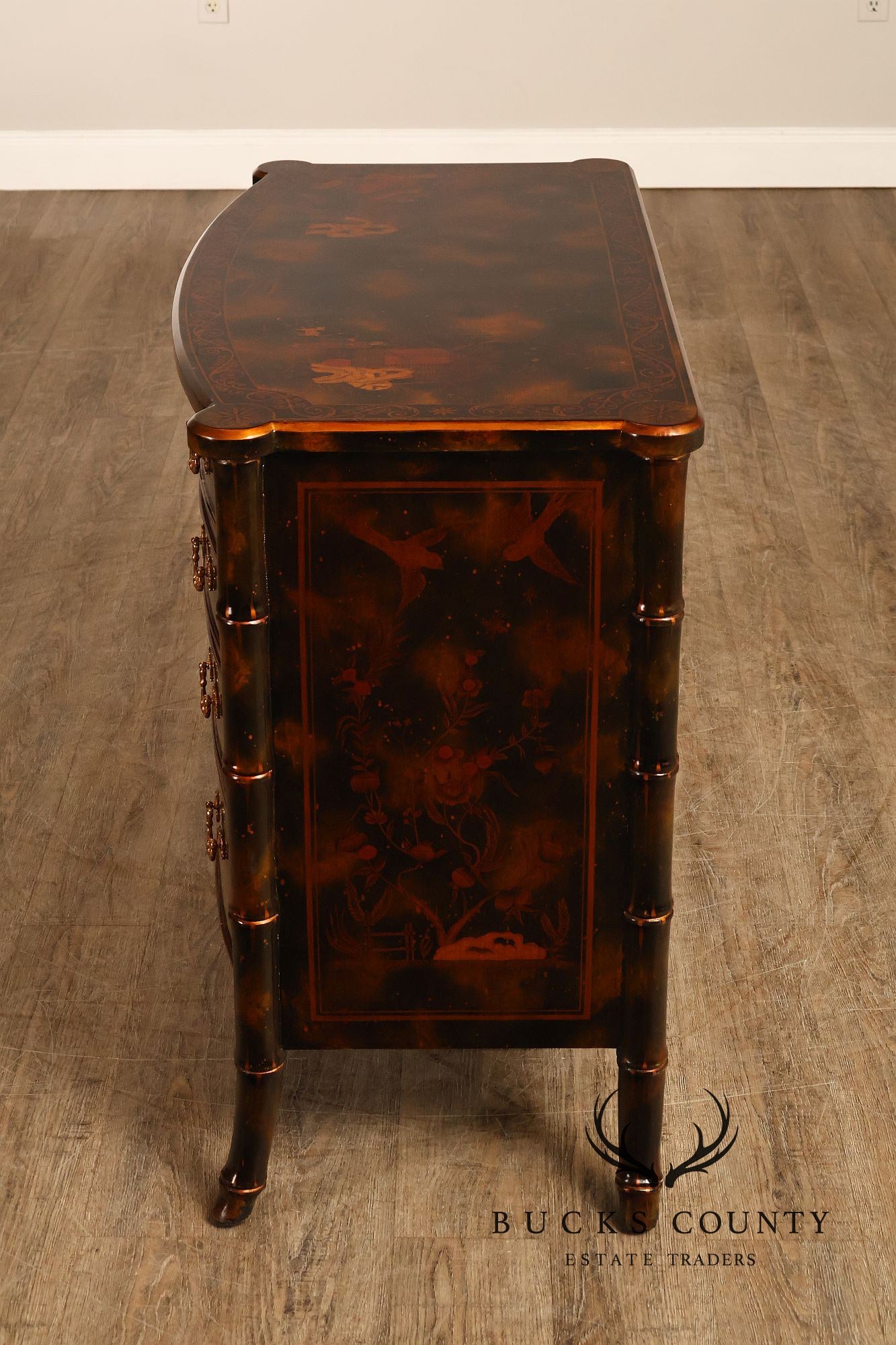 Maitland Smith Chinoiserie Bow Front Chest of Drawers