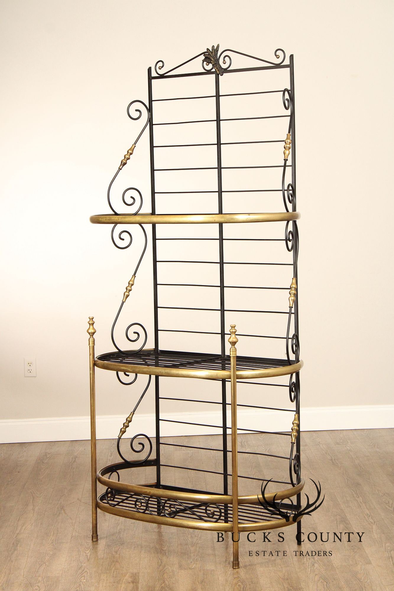 French Country Style Wrought Iron And Brass Baker's Rack