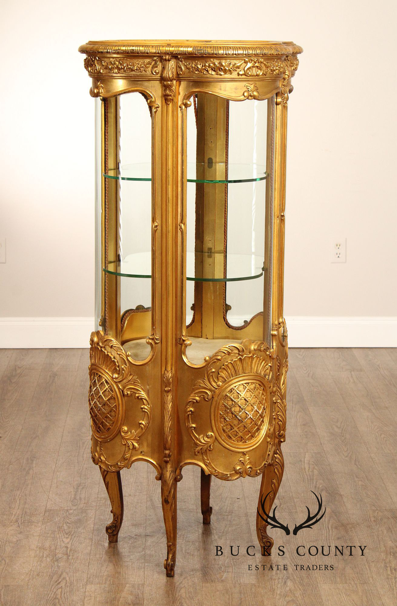 Rococo Style Giltwood Curio Cabinet With Glass Panels