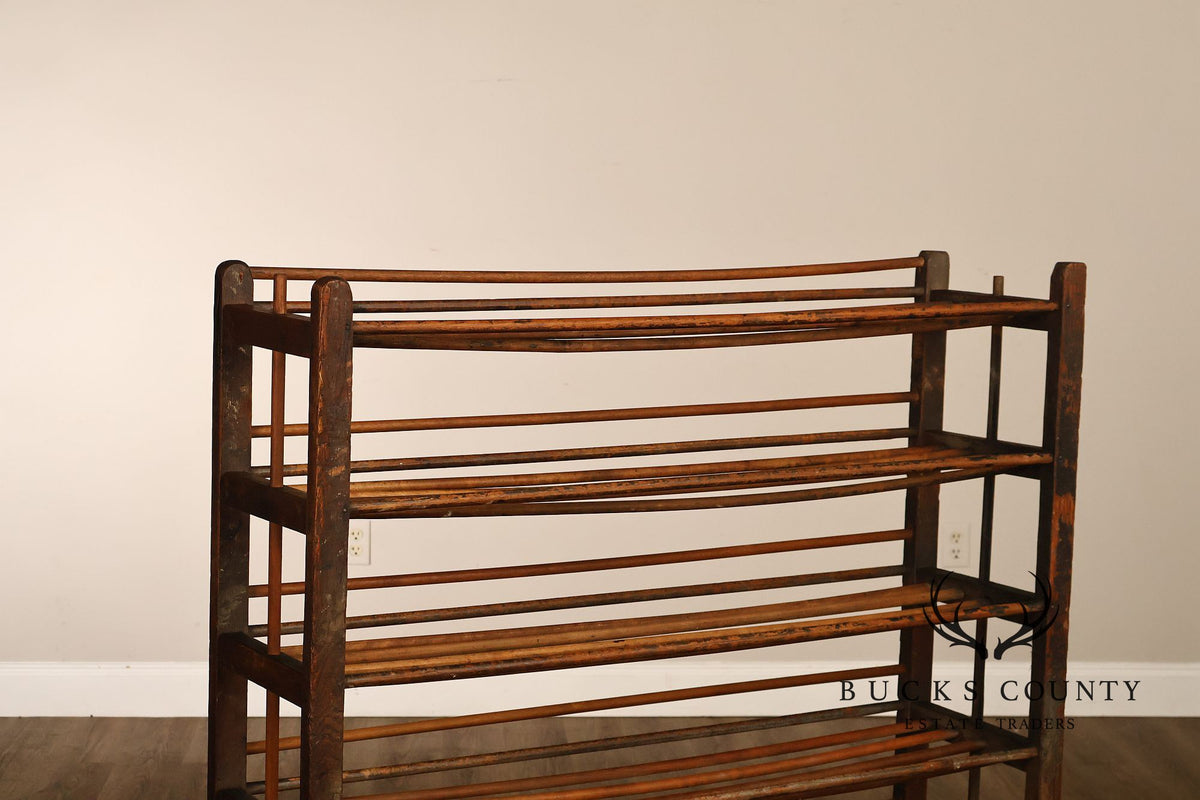Antique Six-Tier Wooden Shoe Drying Rack