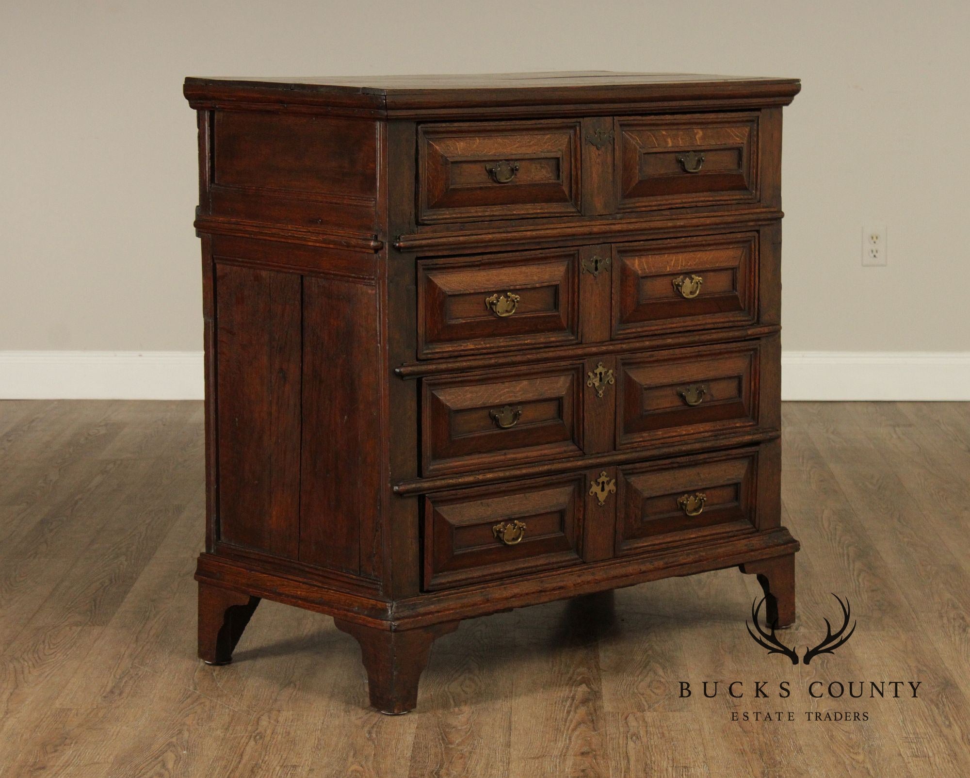 Antique English Charles II Style Oak Chest of Drawers