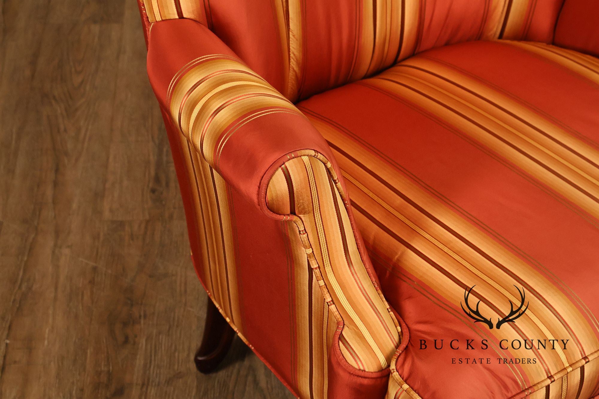Custom Quality Pair Of Mahogany Fanback Wing Chairs