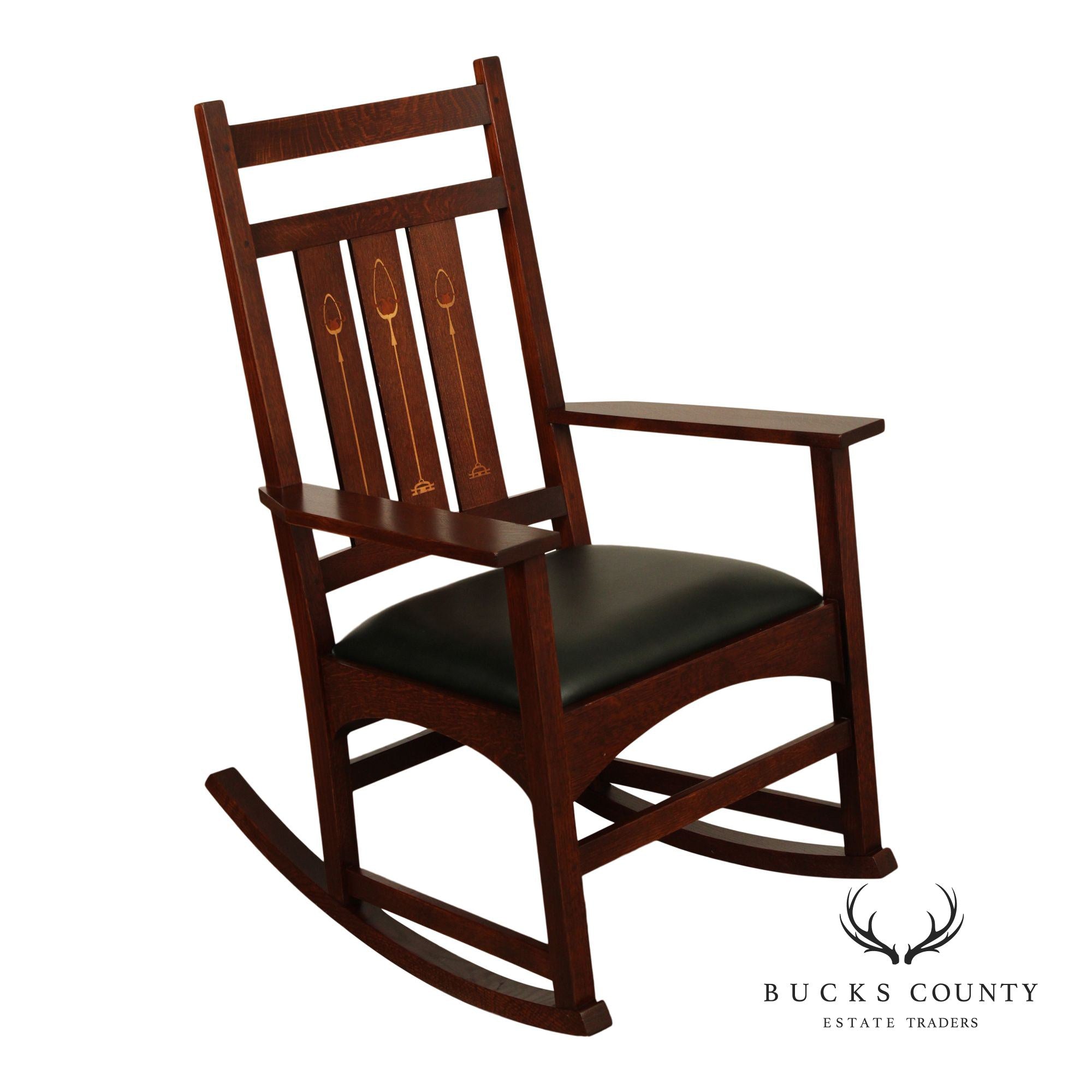 Stickley Mission Collection Harvey Ellis Inlaid Oak Rocker