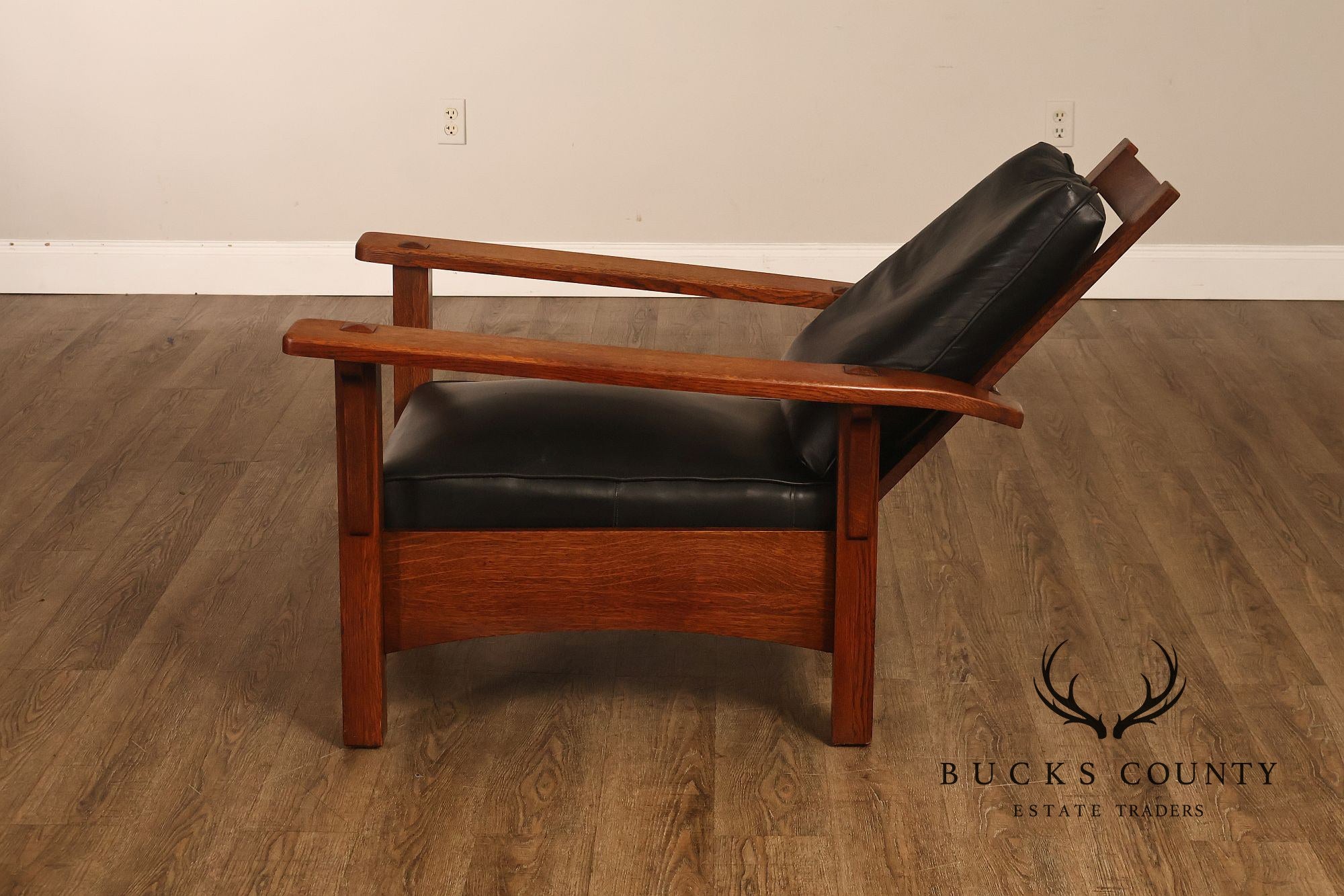Antique Limbert Arts And Crafts Oak Morris Chair With Leather Cushions