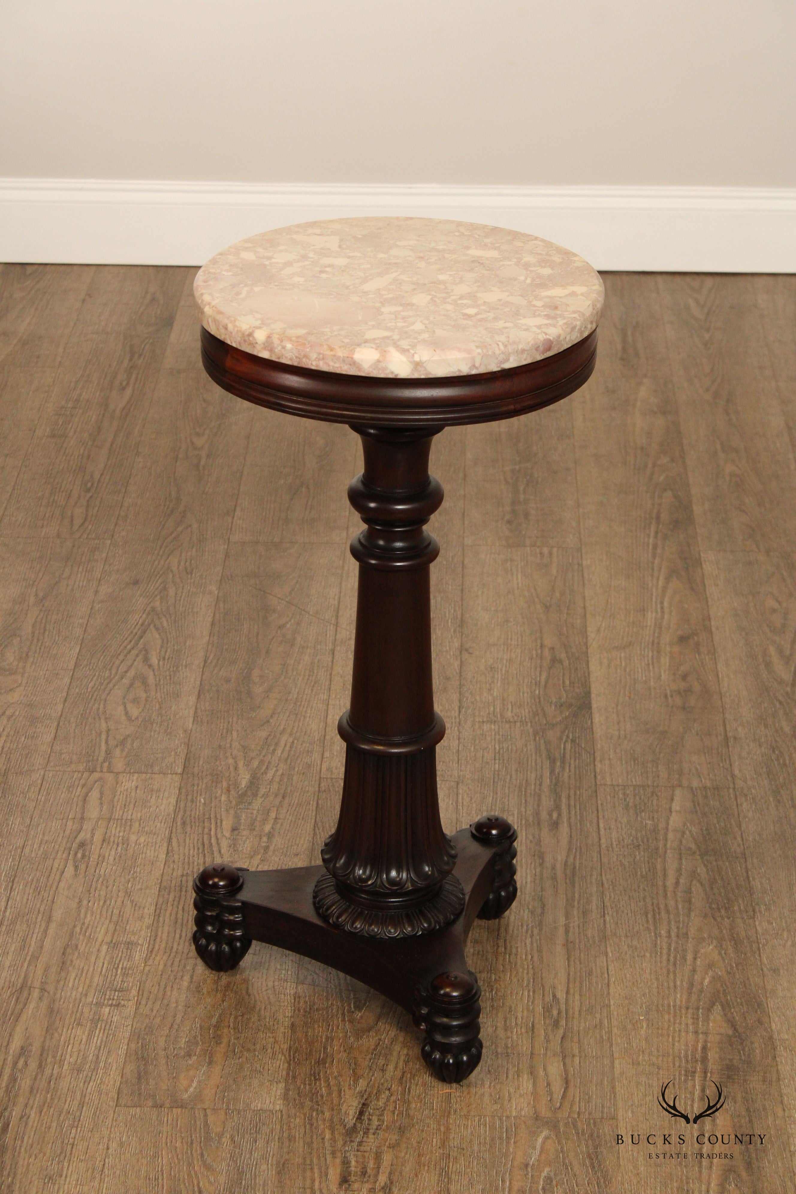 Antique Classical Mahogany Marble Top Pedestal