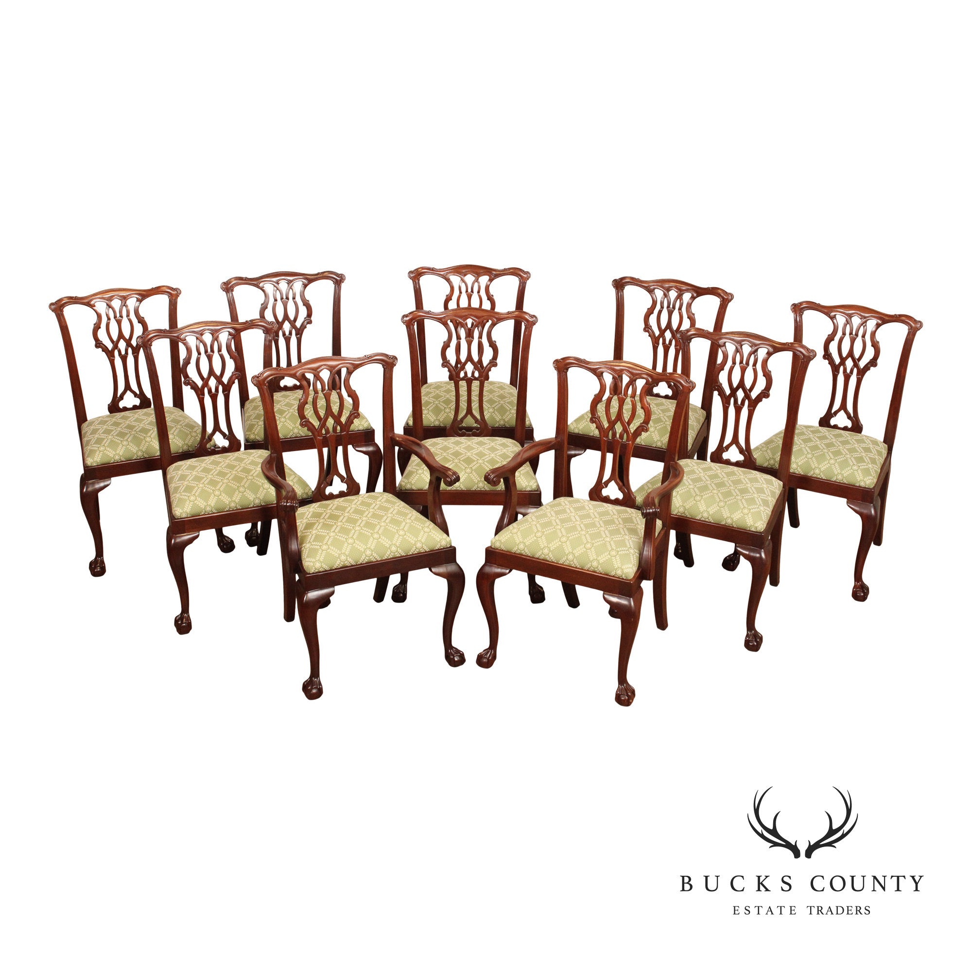 Councill Chippendale Style Set of Ten Mahogany Dining Chairs