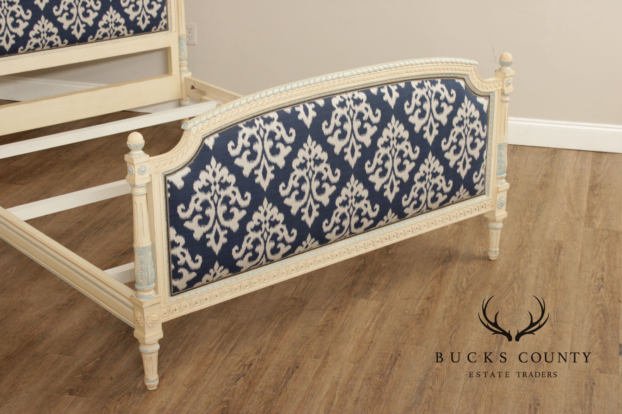 French Louis XVI Style Painted And Upholstered Queen Bed
