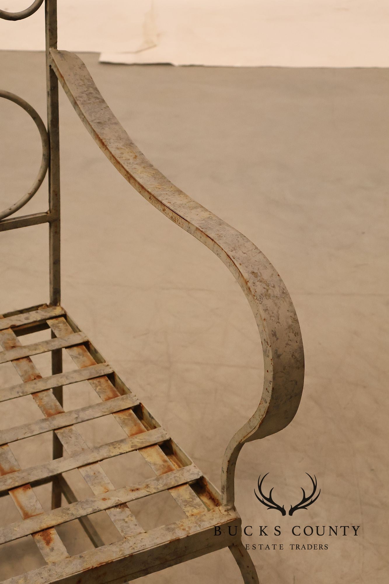 Vintage Wrought Iron Garden Bench With Scrollwork Back
