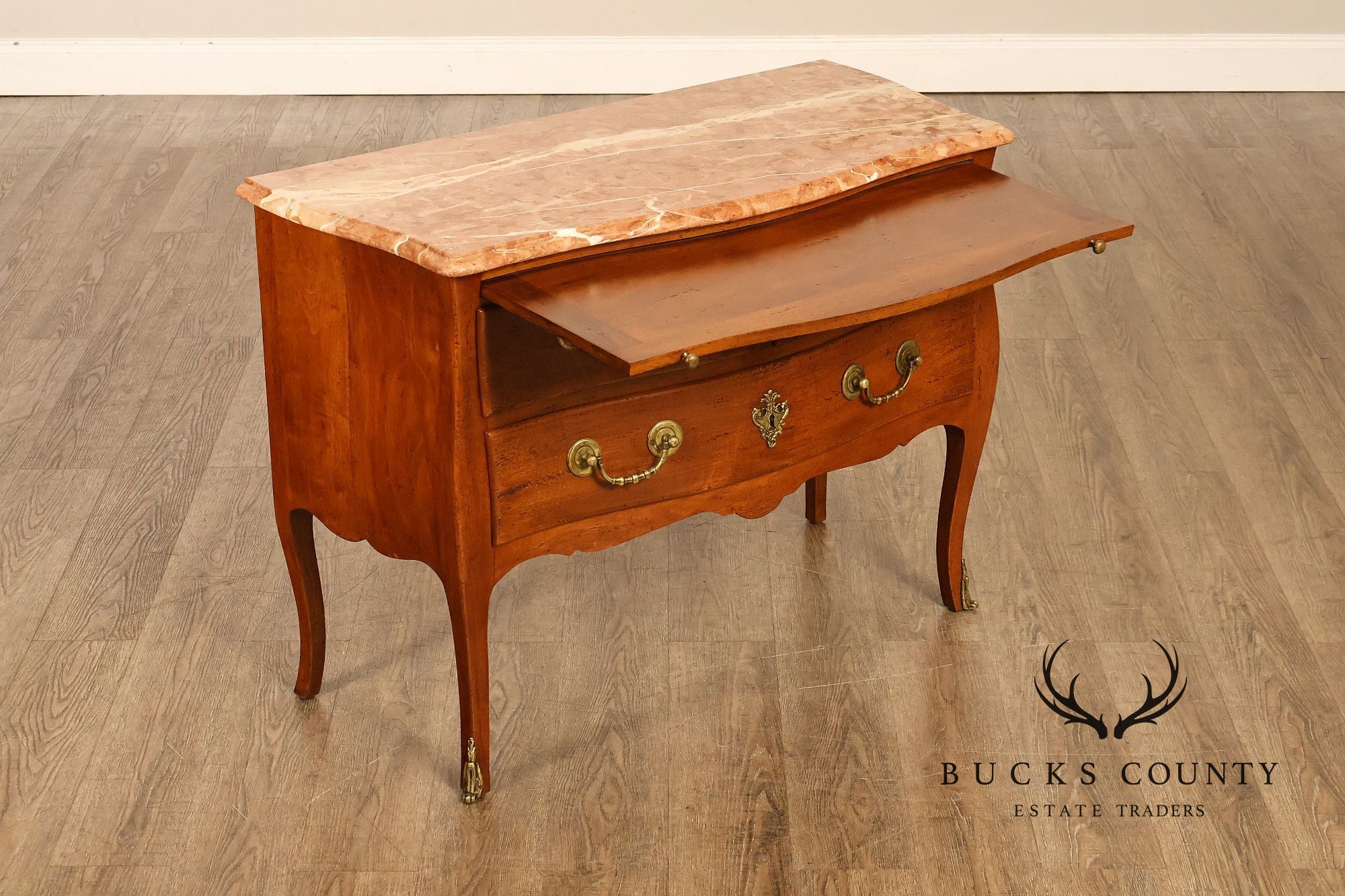 Don Ruseau French Louis XV Style Walnut Marble Top Commode
