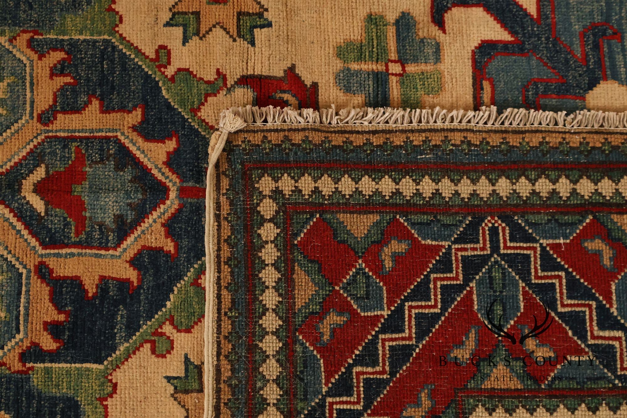 Afghan Kazak Style Wool Area Rug With Central Medallion 6x9