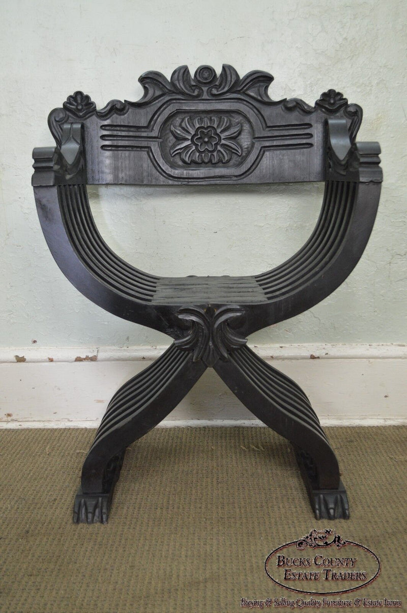 Renaissance Style Vintage Carved Savonarola Arm Chair