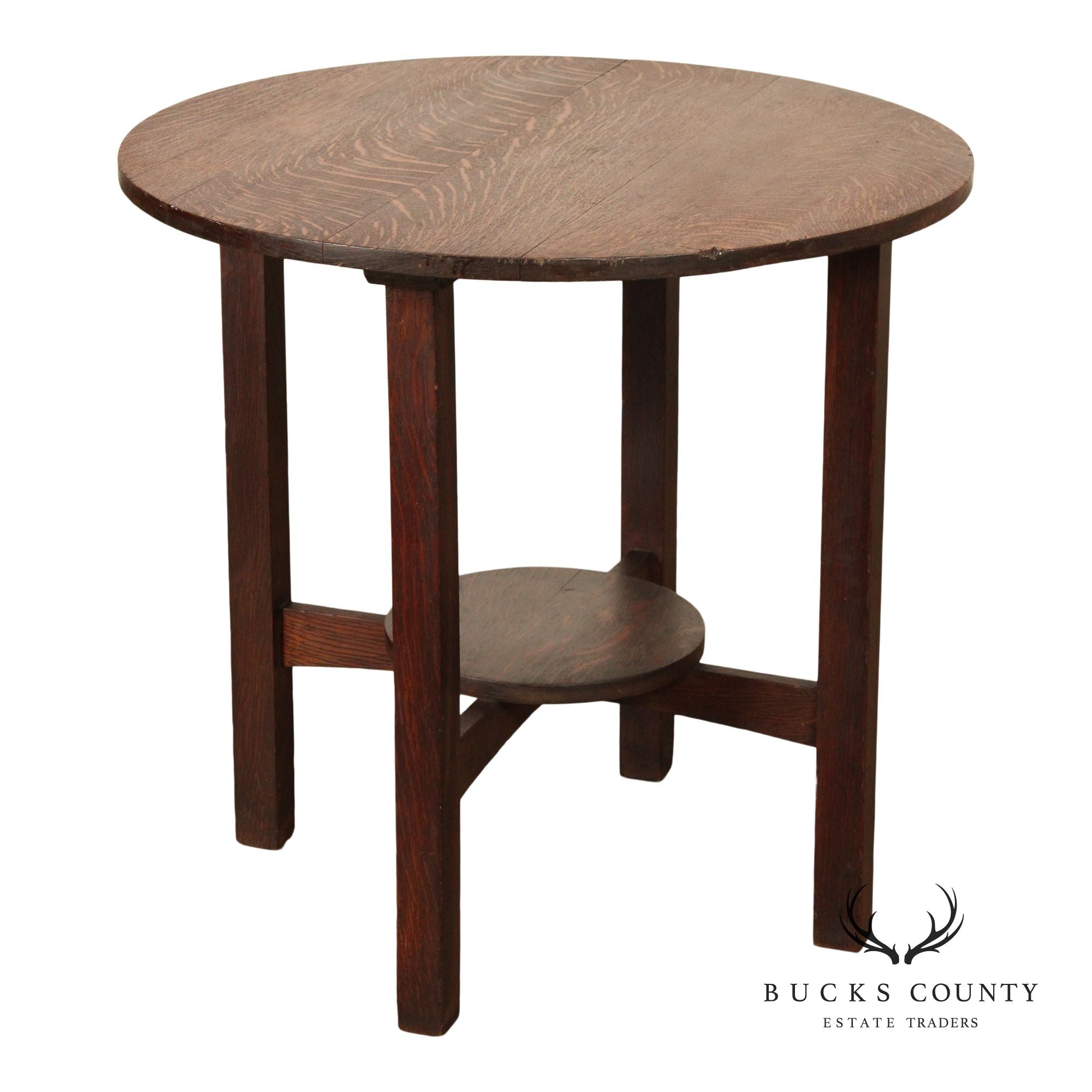 J.M. Young & Sons Antique Mission Oak Round-Top Side Table