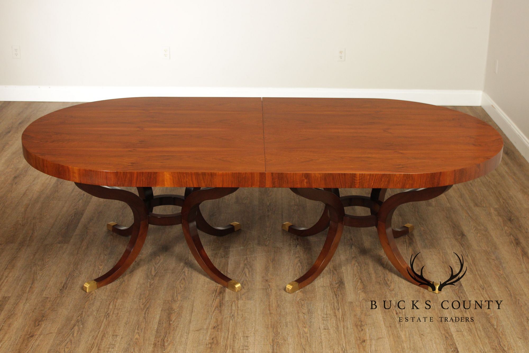 Acanto Luxury Furniture French Art Deco Style Oval Walnut Extendable Dining Table