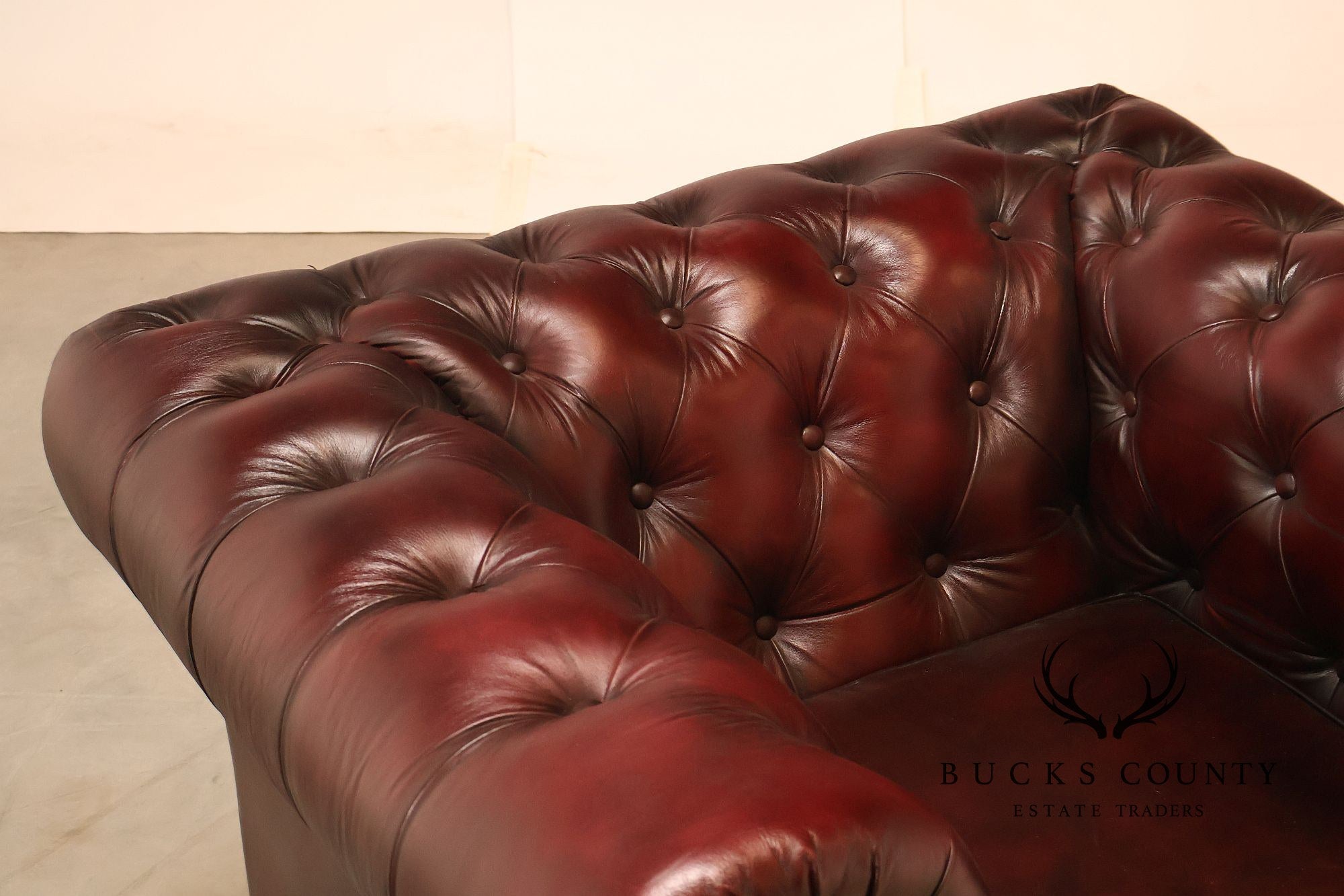 Chesterfield Style Pair of Oxford Red Leather Club Chairs