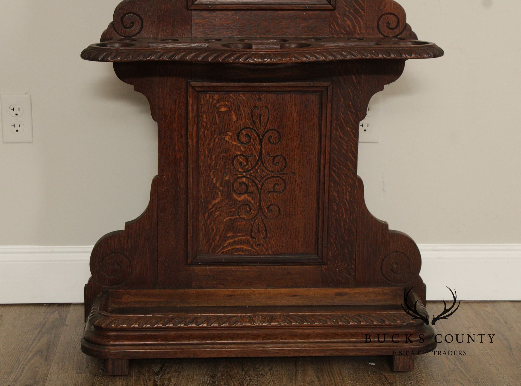 Antique Victorian Carved Oak Hall Tree With Mirror