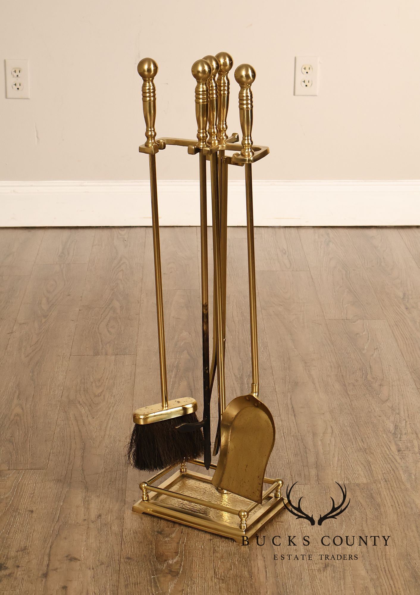 Traditional Brass Five-Piece Fireplace Tool Set