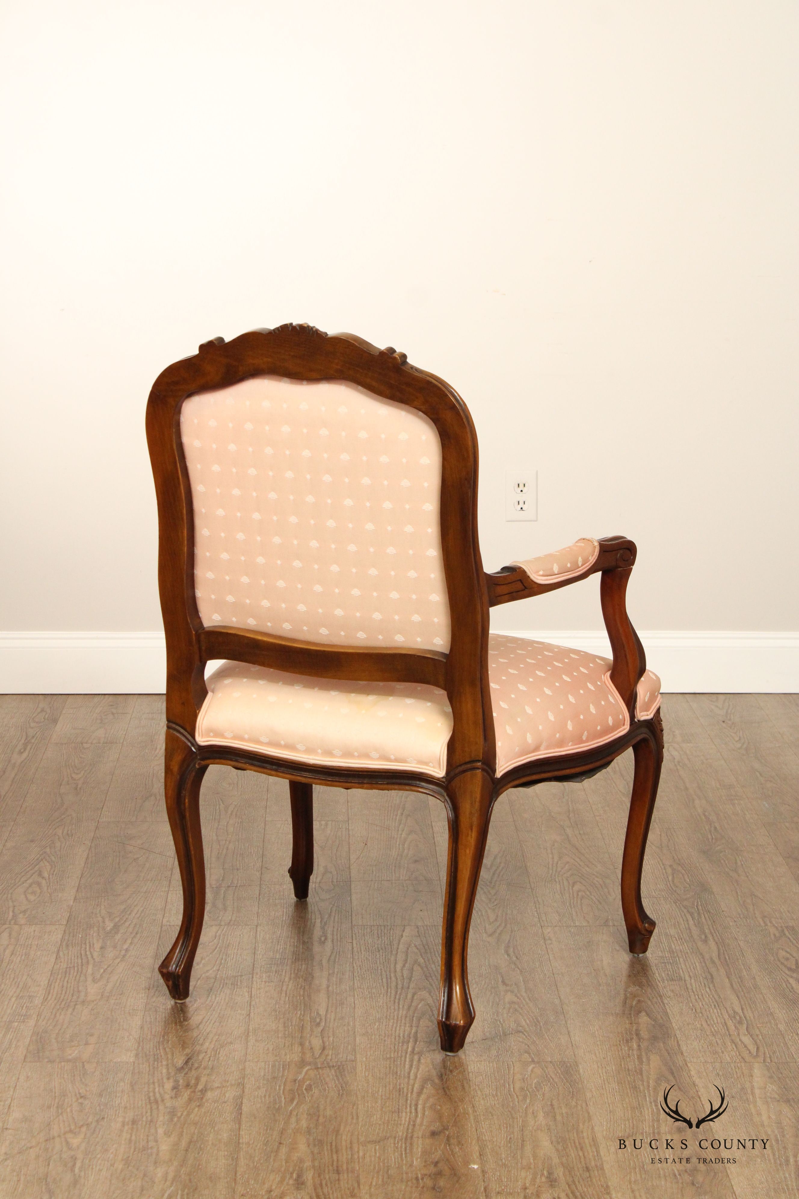 French Louis XV Style Carved Walnut Fauteuil Armchair