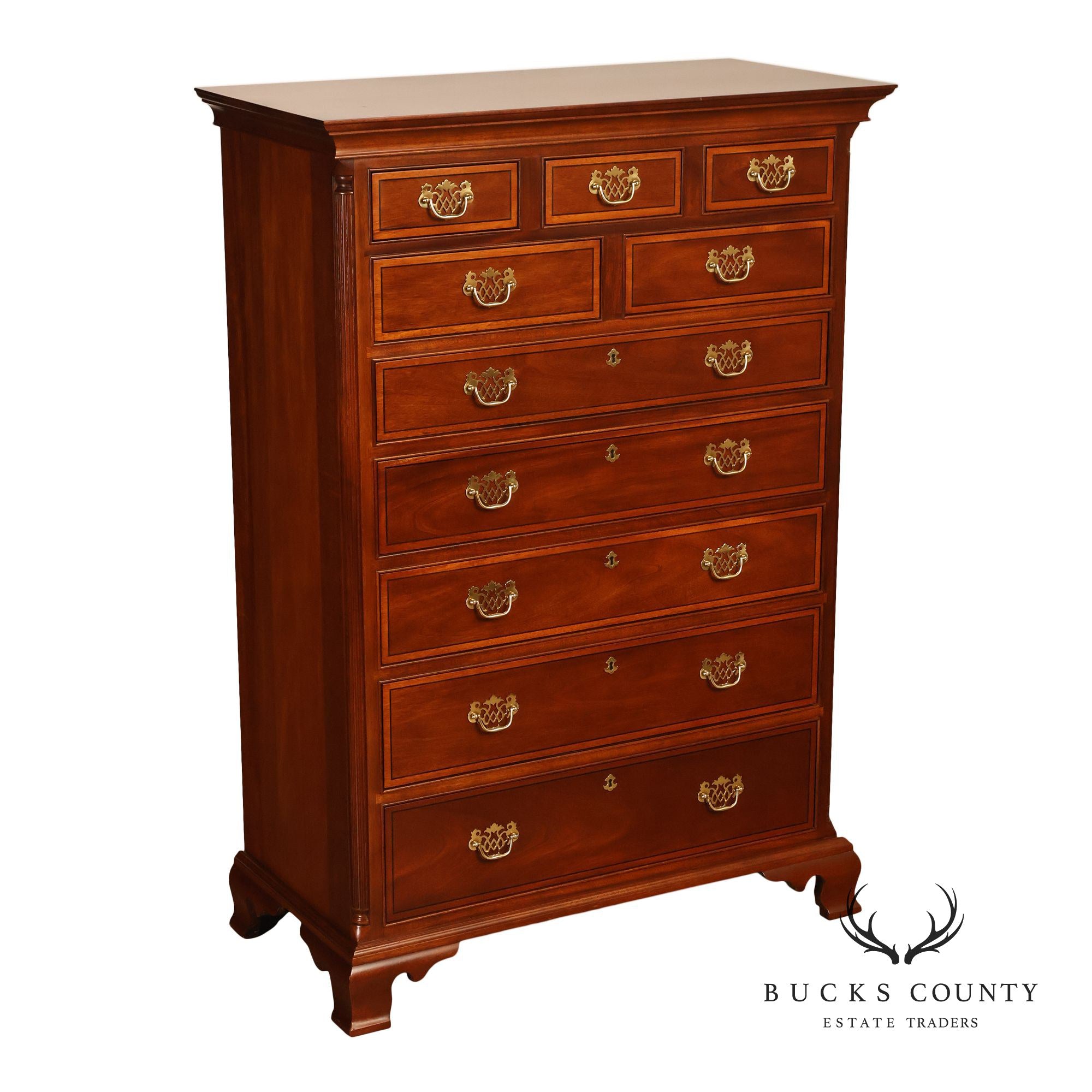 Stickley Georgian Style Banded Mahogany Tall Chest