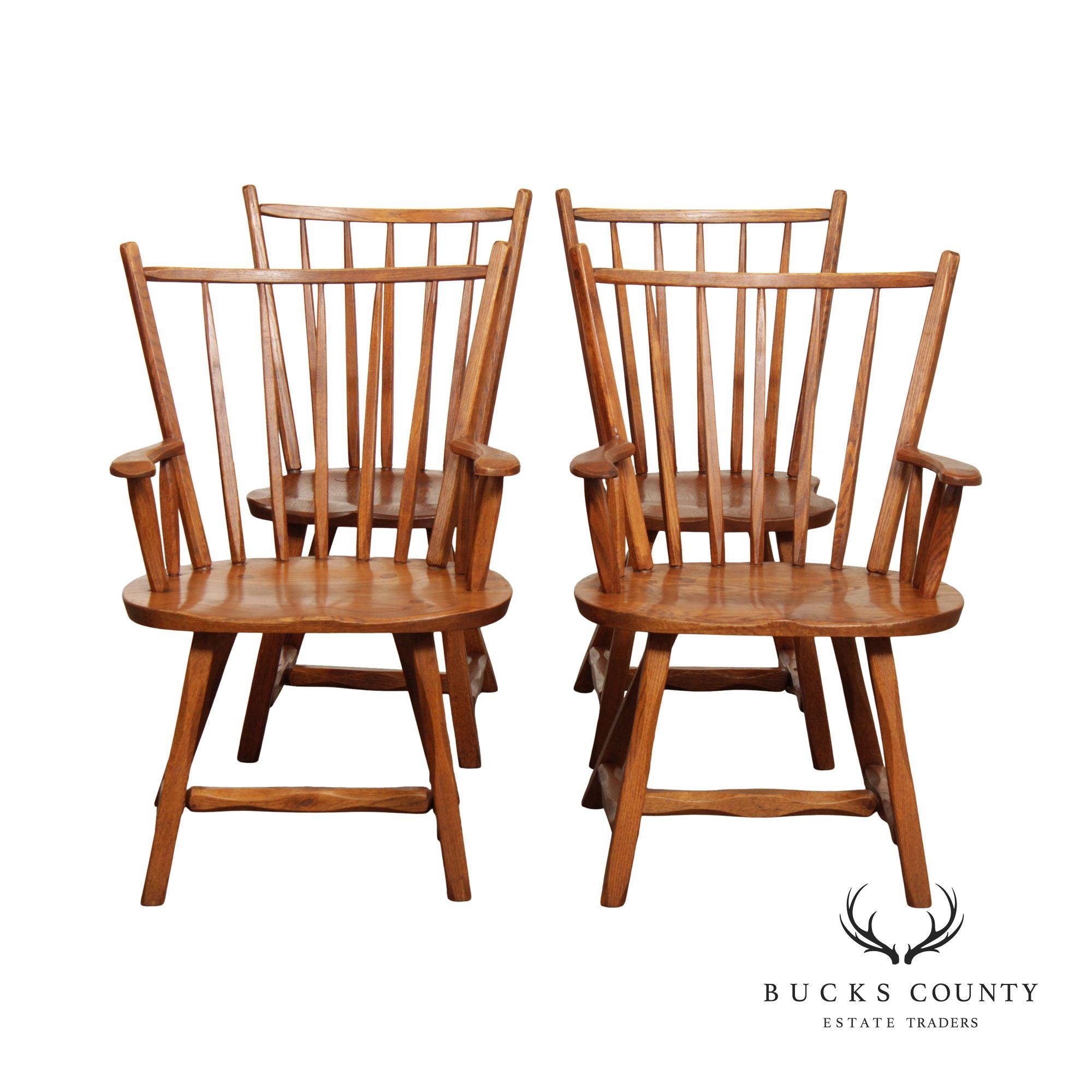 Hunt Country Furniture Rustic Oak Set of Four Windsor Dining Chairs