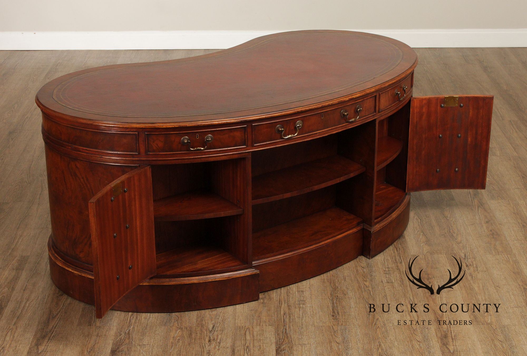 Regency Style Leather Top Walnut Kidney Executive Desk