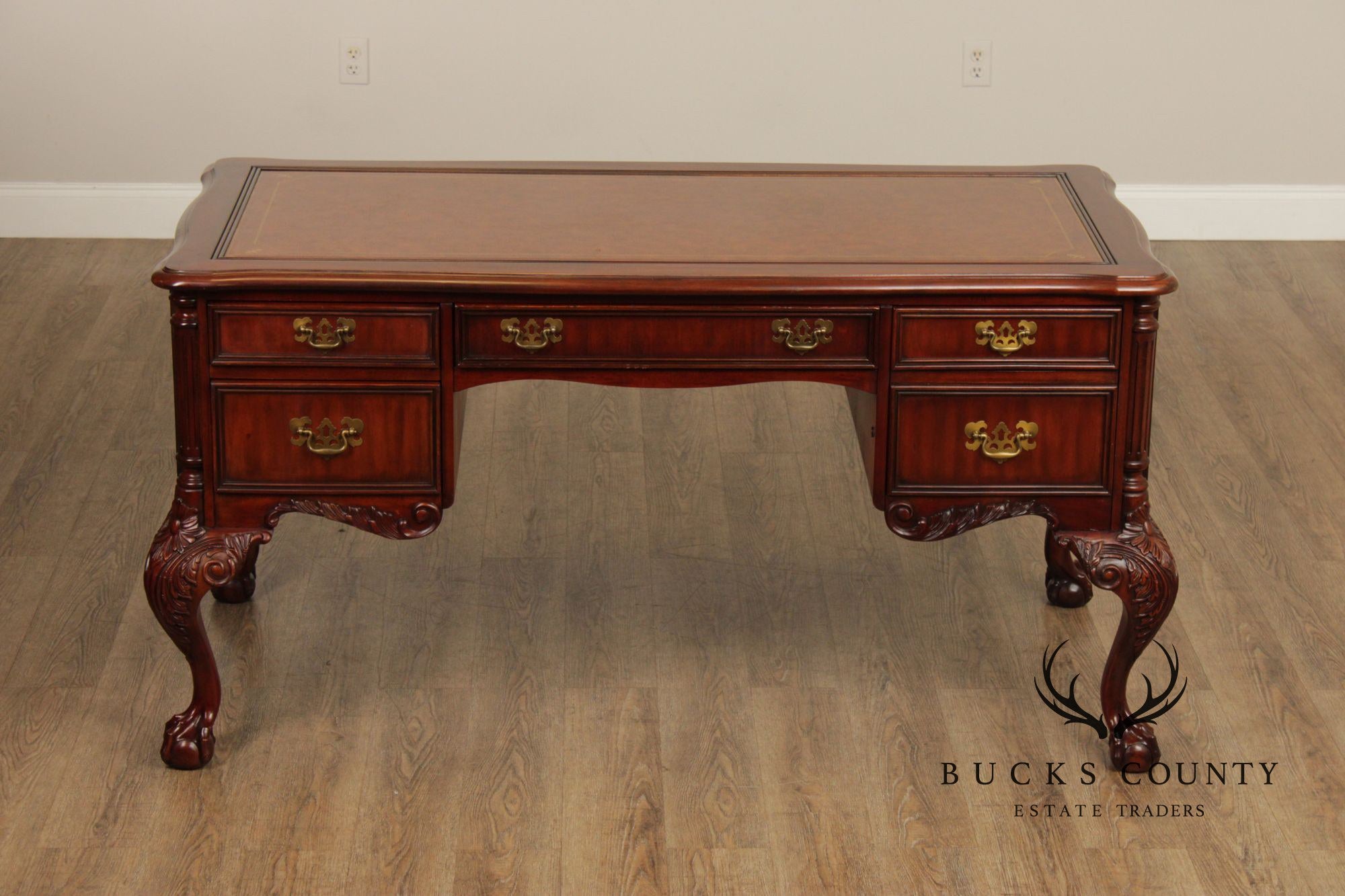 Sligh 'The Ellis Line' Chippendale Style Leather Top Mahogany Executive Writing Desk