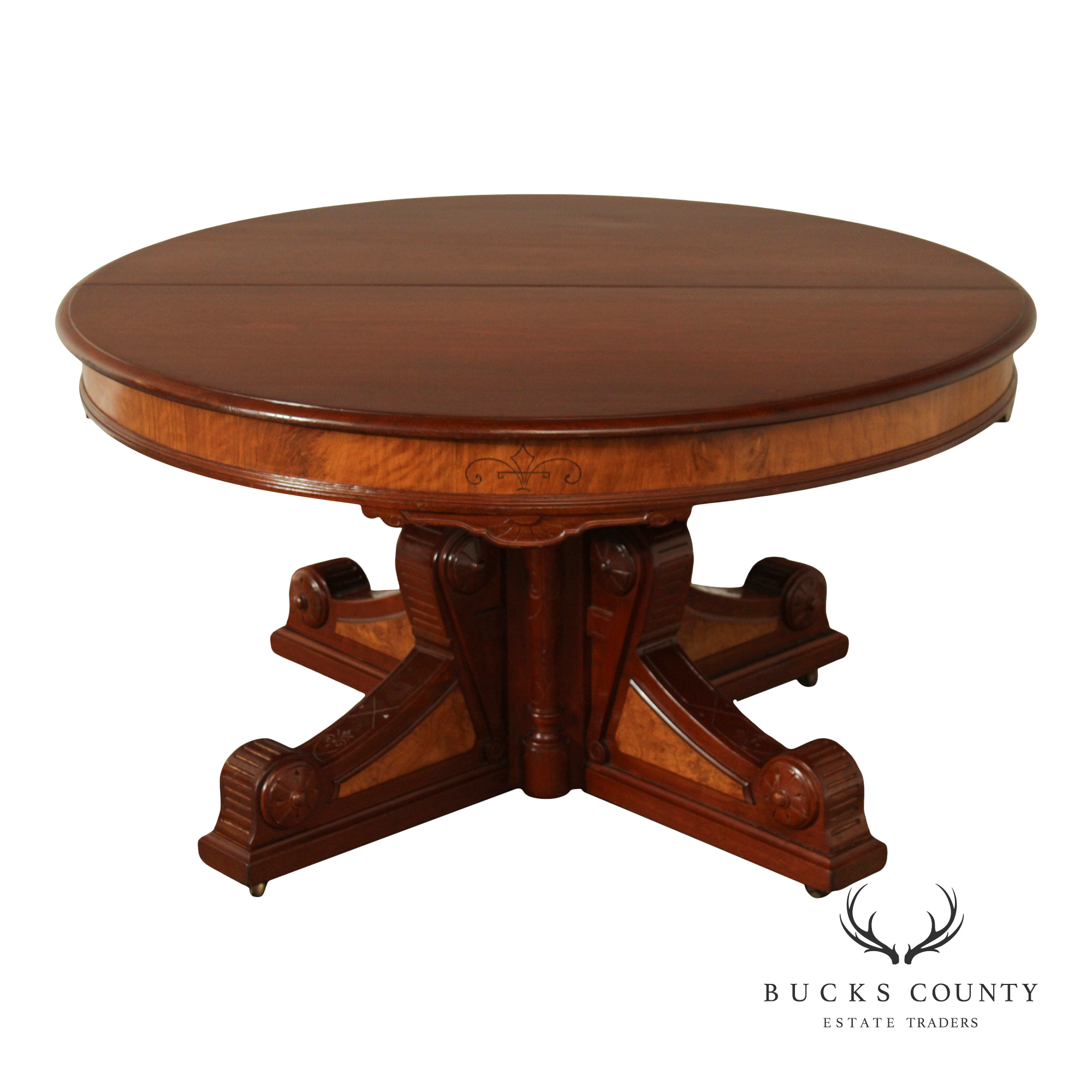 Antique Victorian Eastlake Walnut Expandable Pedestal Dining Table