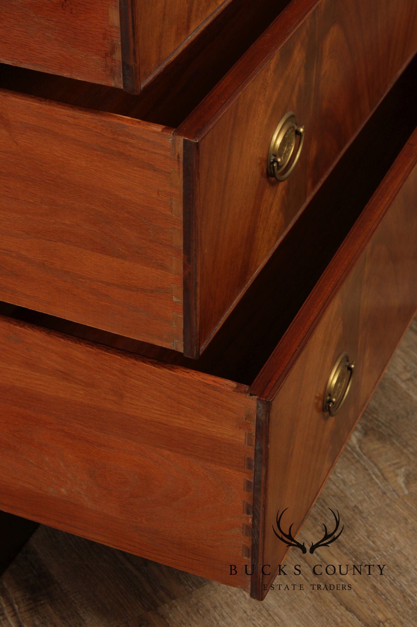1940's Georgian Style Mahogany Breakfront Secretary Bookcase With Inlaid Detailing