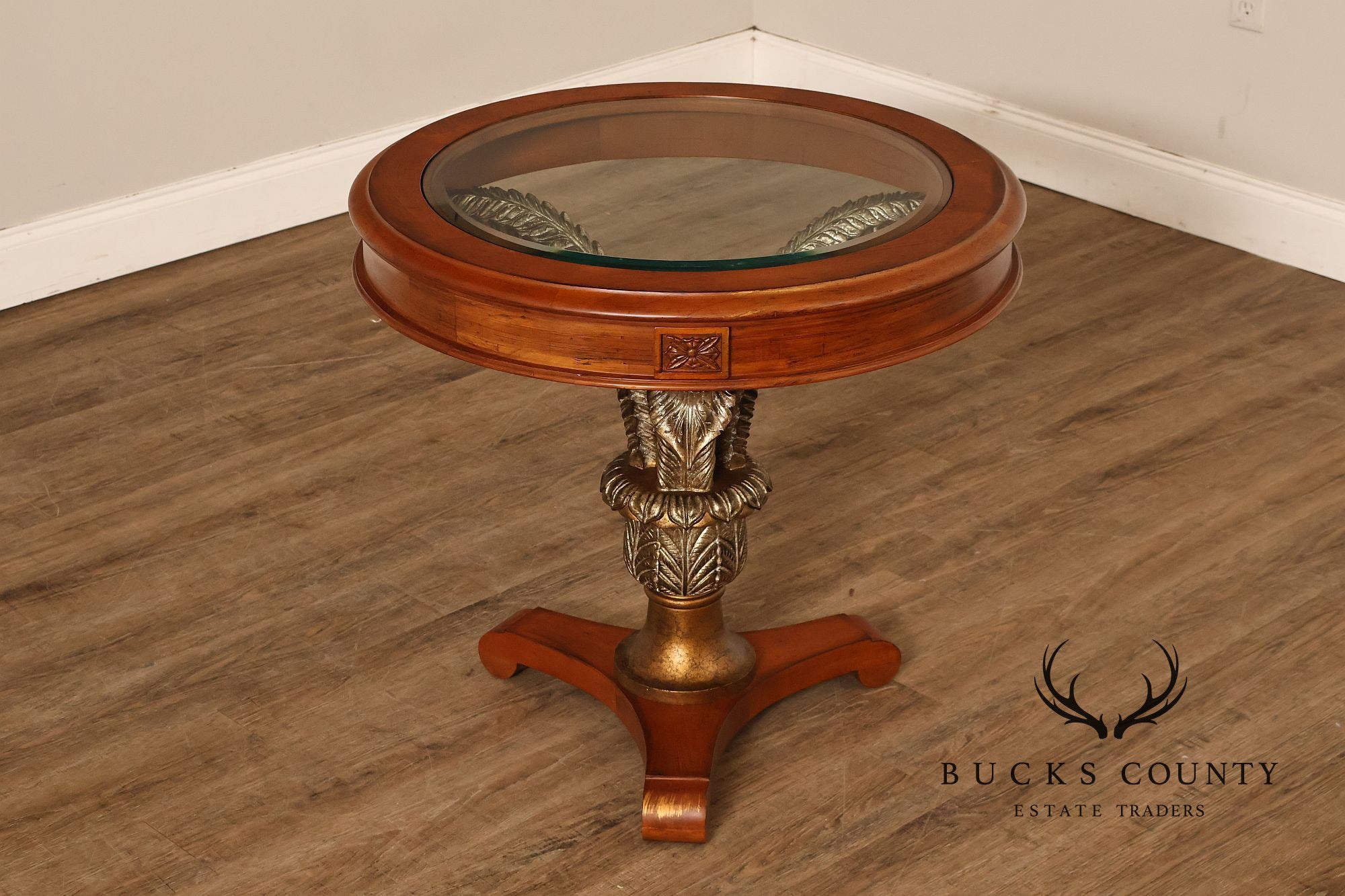 Hollywood Regency Style Round Glass Top Accent Table