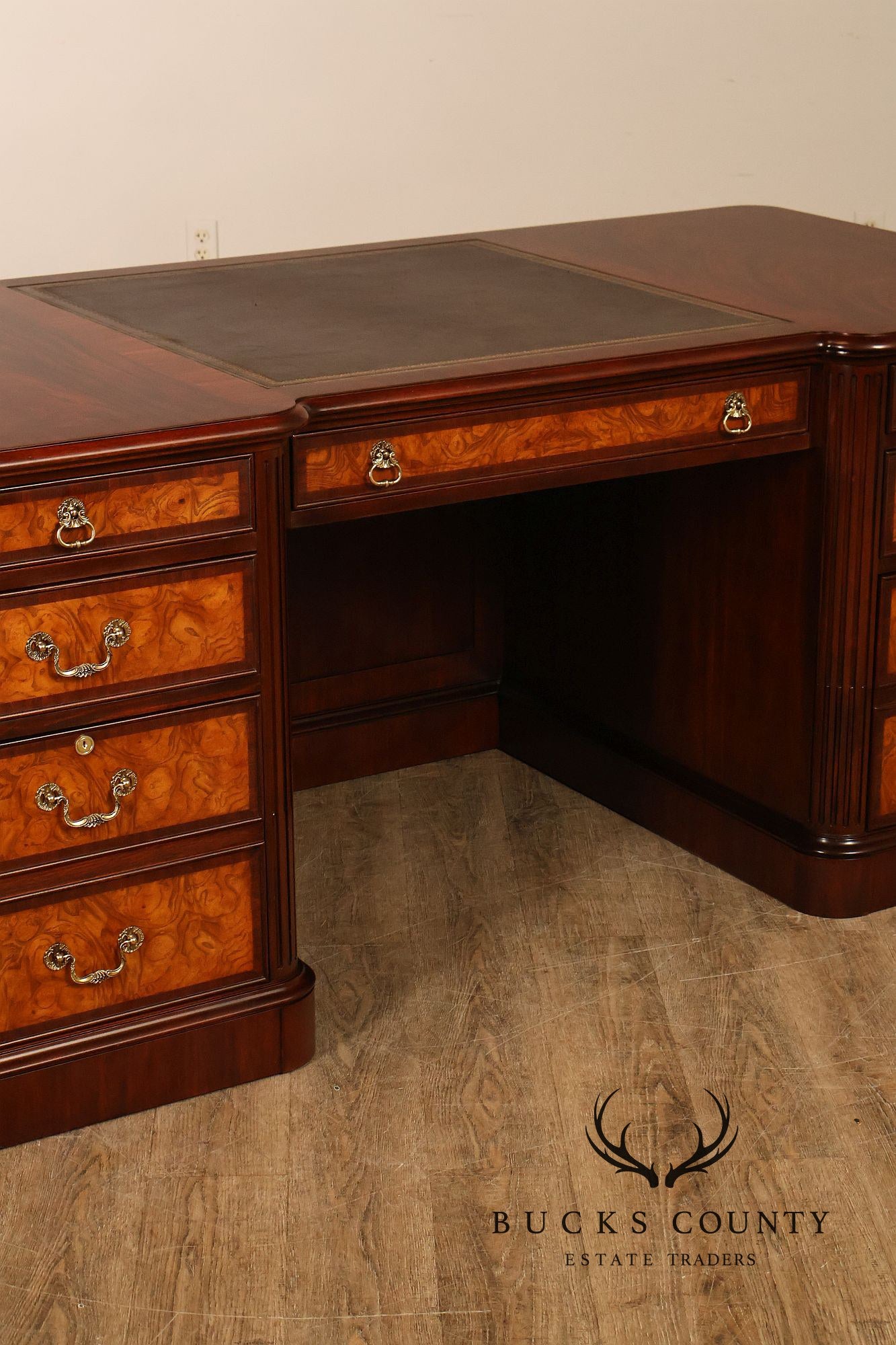 Henkel Harris Mahogany And Burlwood Leather Top Executive Desk